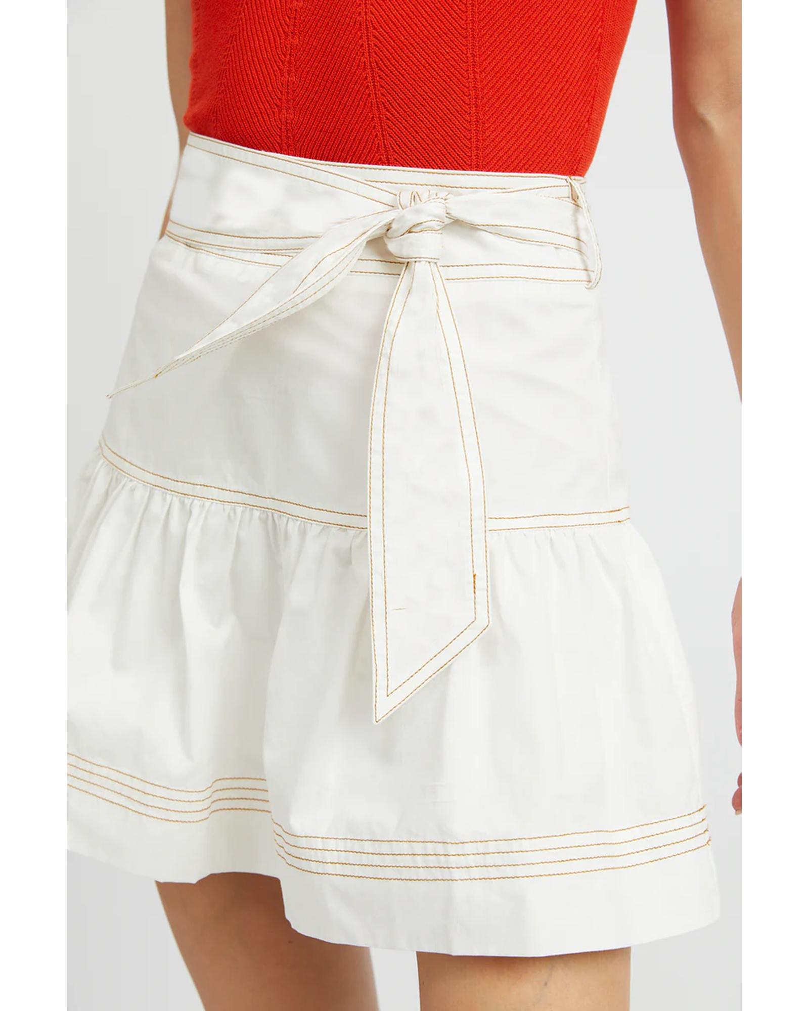 V539-AZEXDC721914-P1-S-202506150437-00 White Contrast Stitching Trim Knotted High Waist A-Line Mini Skirt - S - Image 1