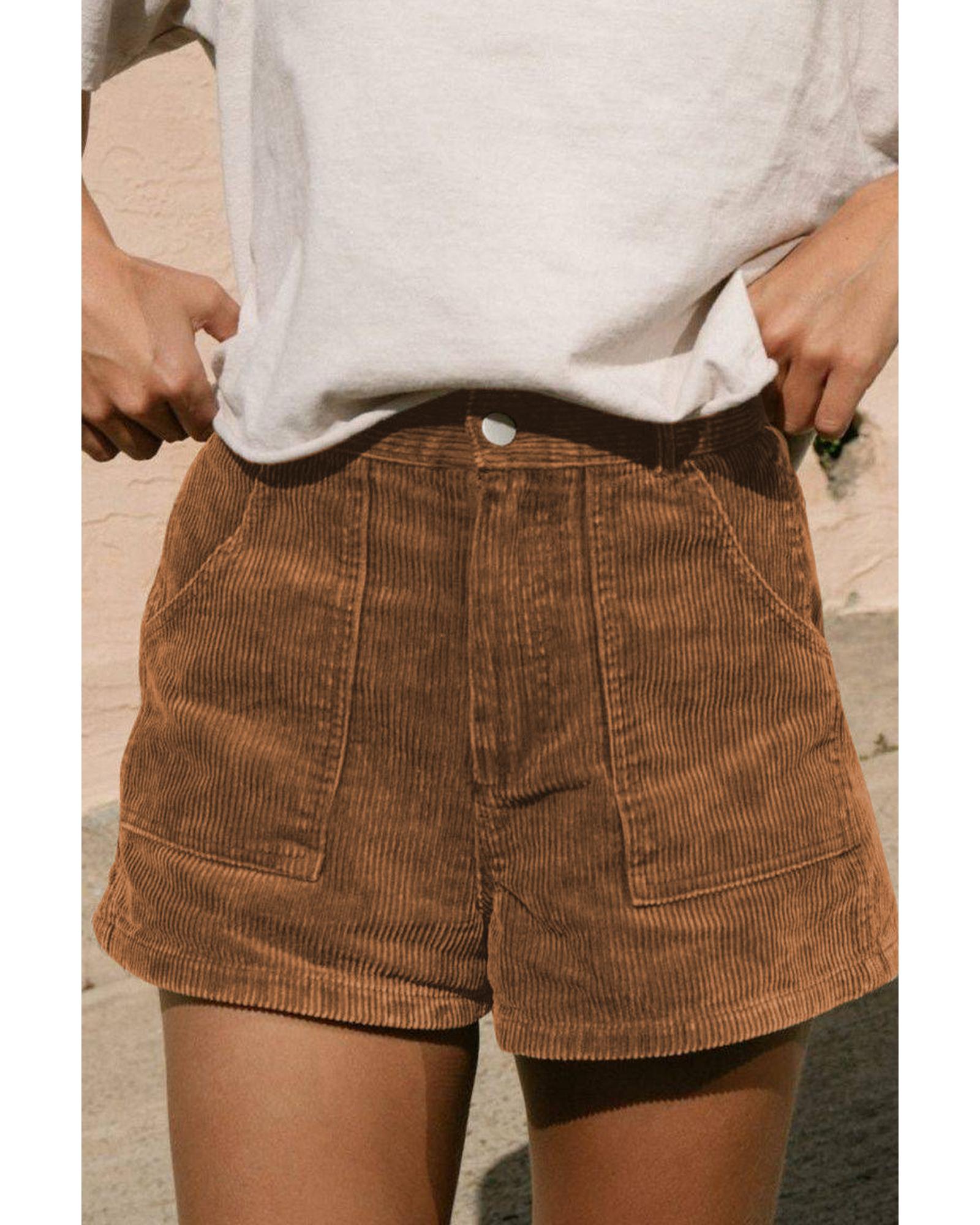 V539-AZEXDC731448-17-16-202508280520-01 Brown Vintage Elastic Waist Back Pocketed Corduroy Shorts - 16 US - Image 2