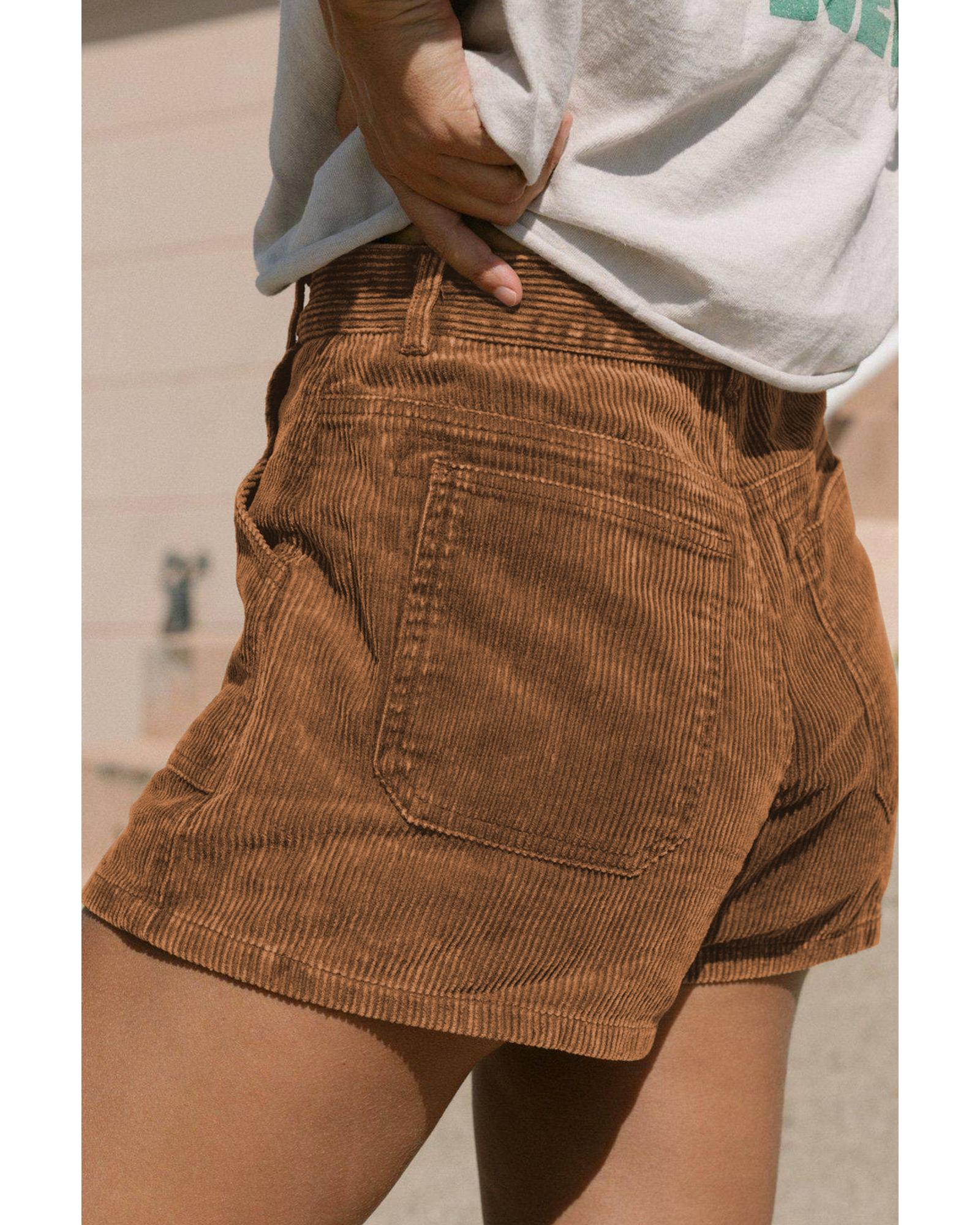V539-AZEXDC731448-17-16-202508280520-02 Brown Vintage Elastic Waist Back Pocketed Corduroy Shorts - 16 US - Image 3