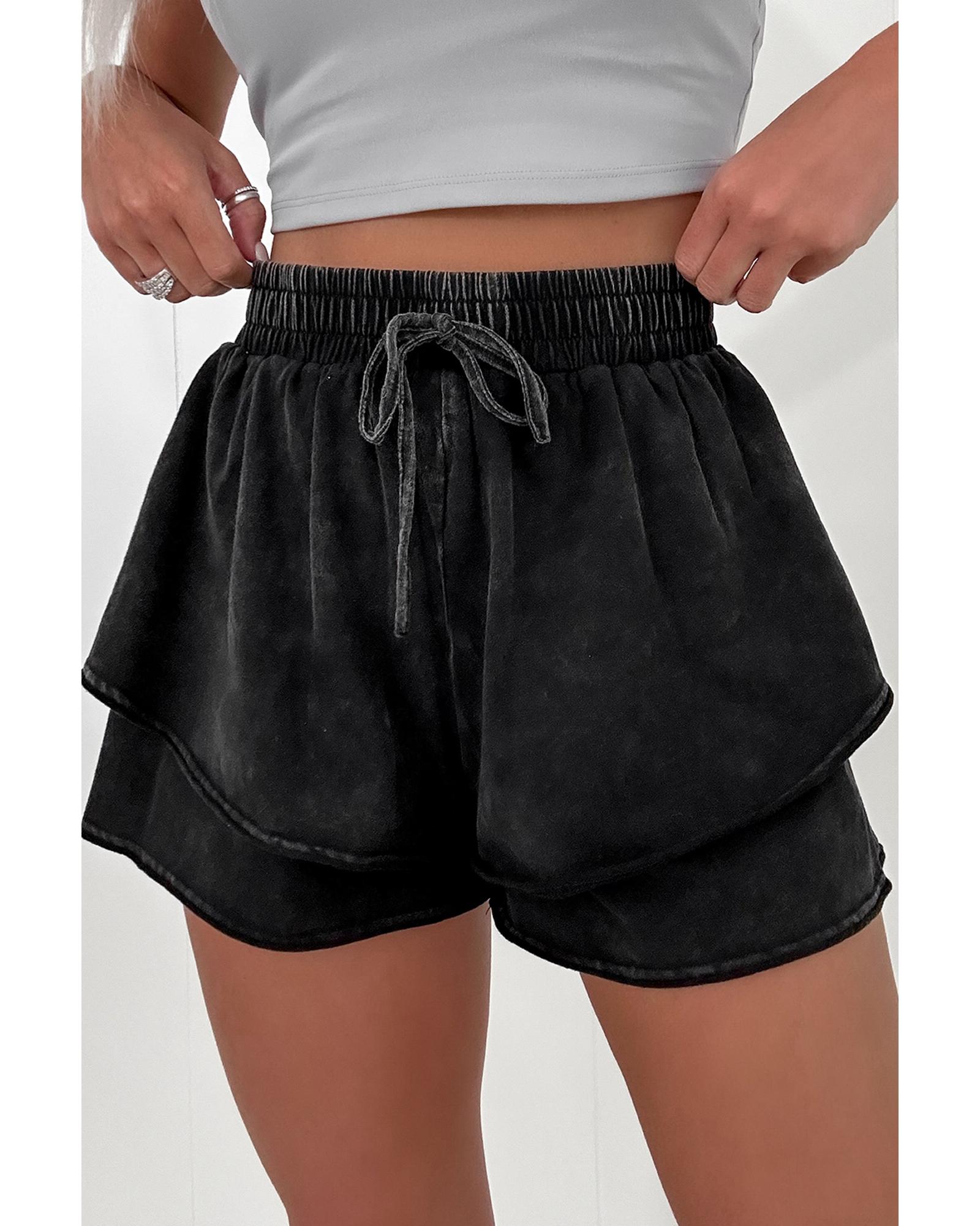 V539-AZEXDC731819-P2-L-202508302350-00 Black Mineral Wash French Terry High Waist Casual Shorts - L - Image 1