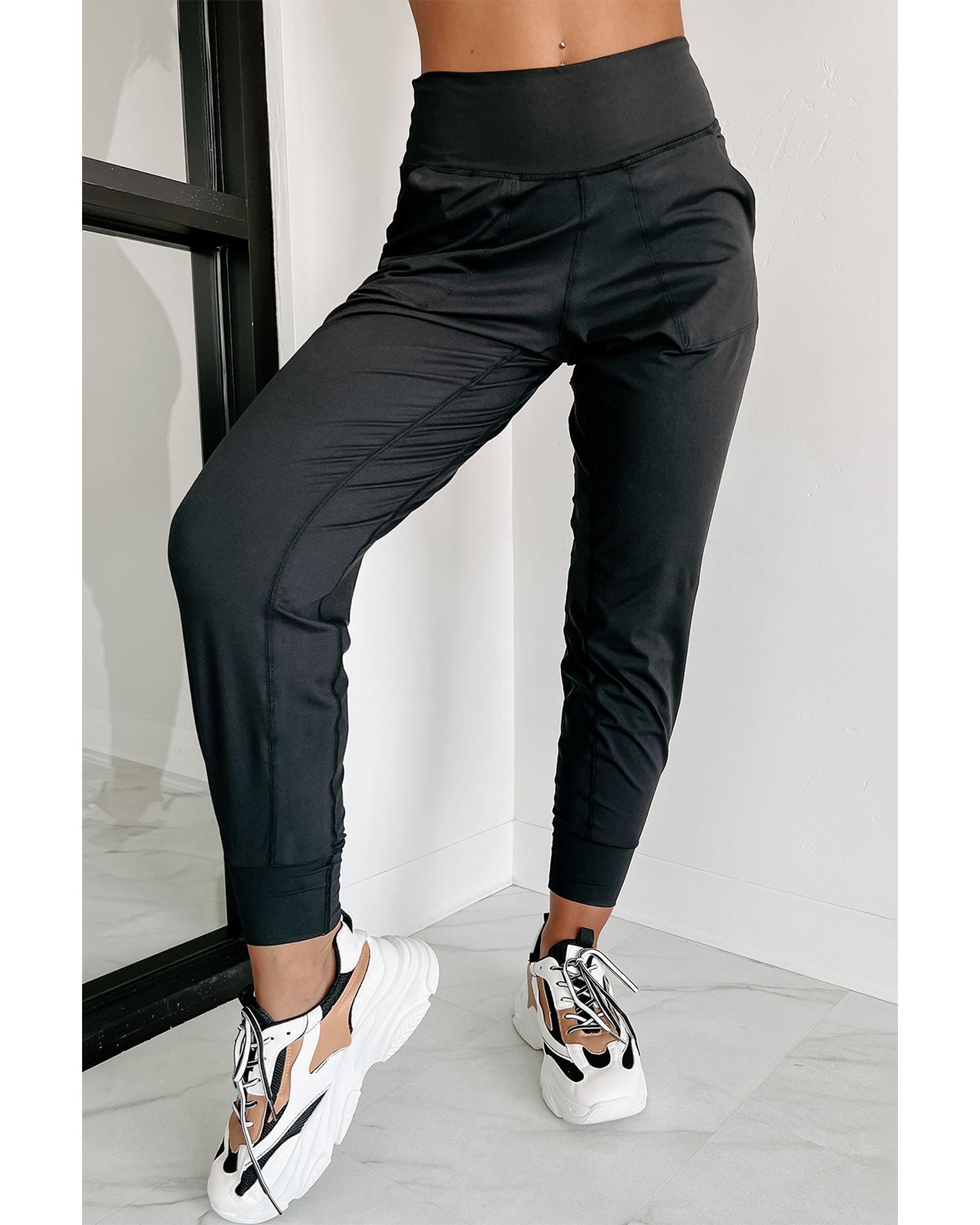 V539-AZEXDC7712269-2-M-202508291525-00 Black Exposed Seam High Waist Pocketed Joggers - M - Image 1