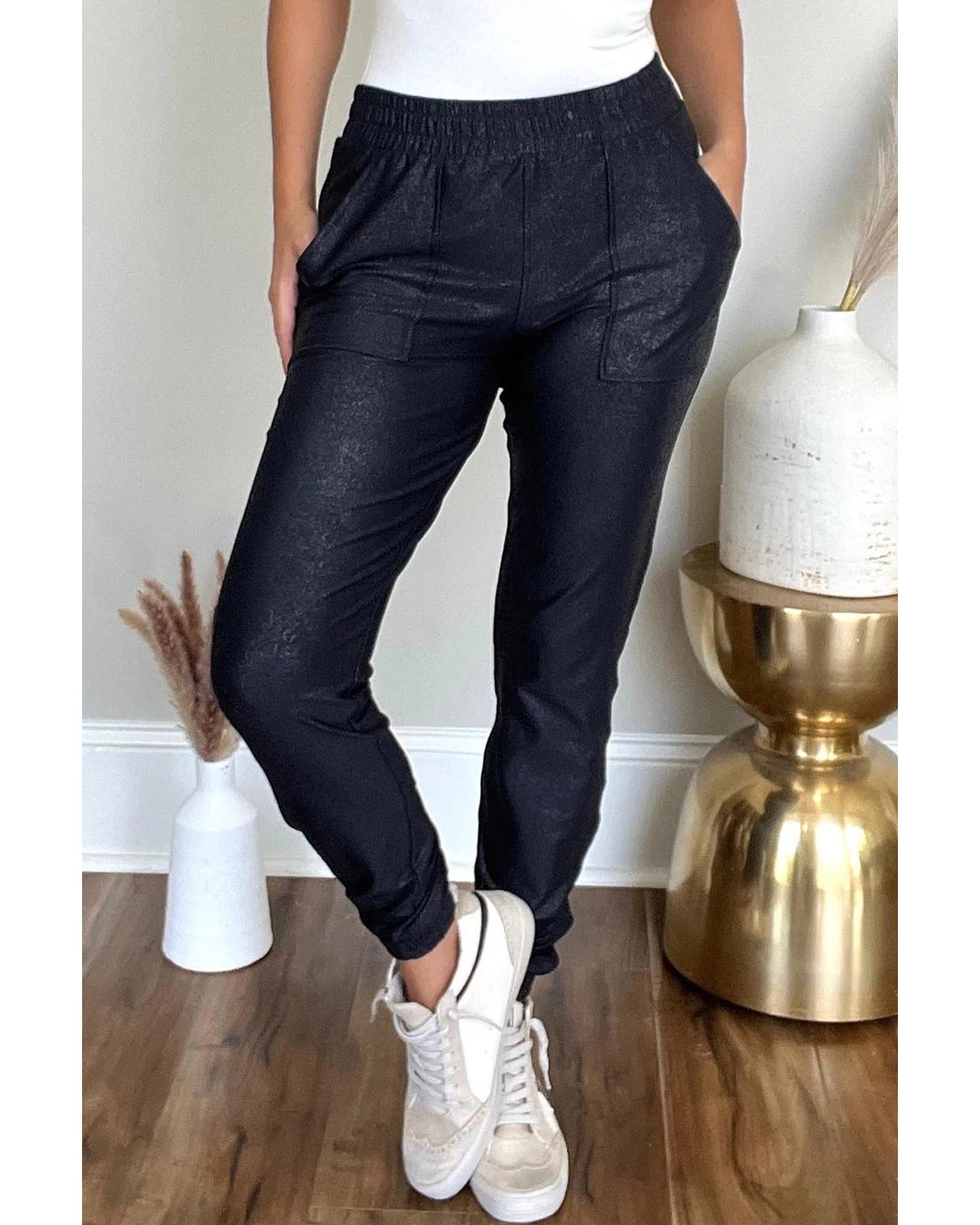 V539-AZEXDC7712367-P2-L-202506150912-00 Black Elastic Waist Pocketed Pebble Joggers - L - Image 1