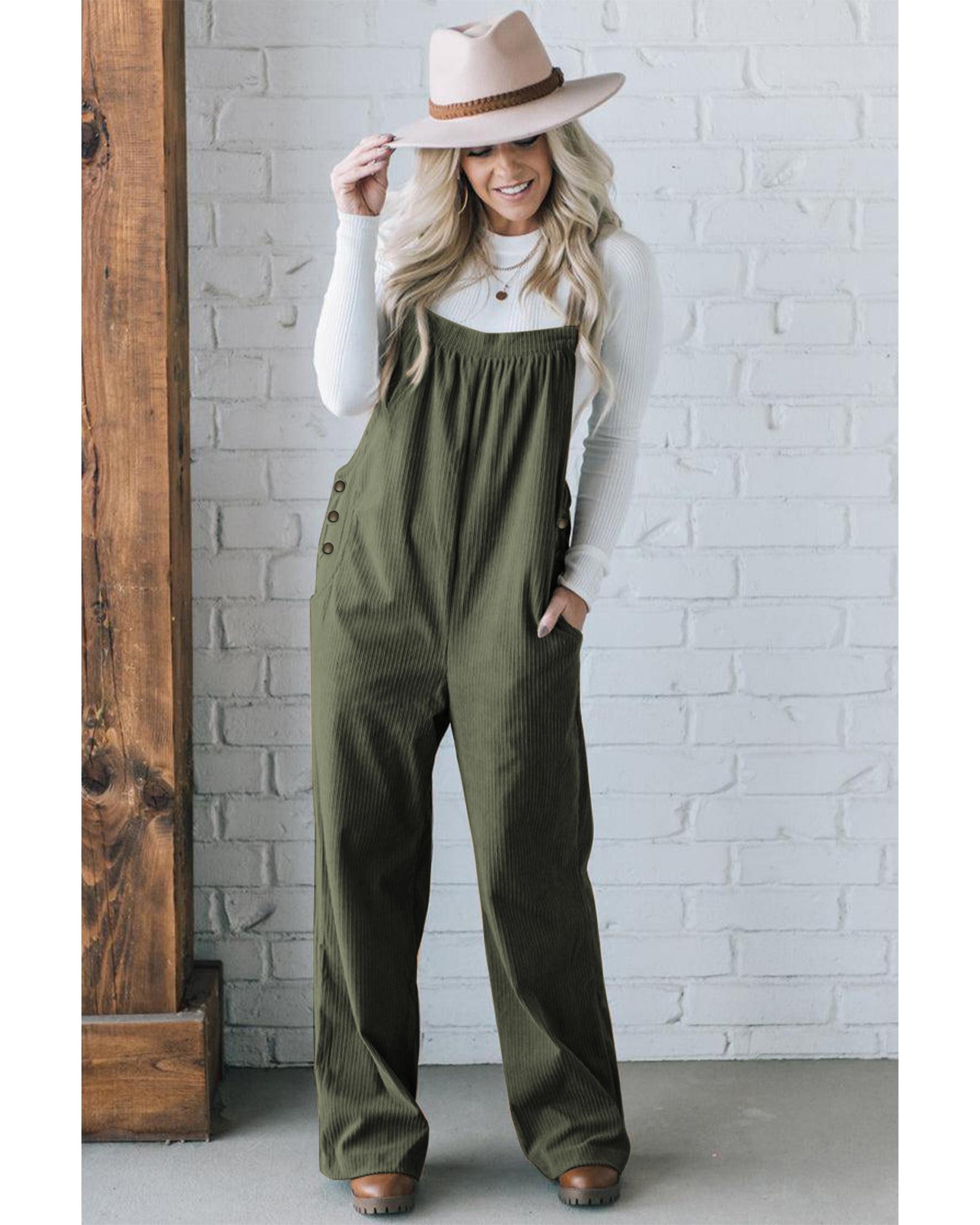 V539-AZEXDC7721077-P609-L-202508280510-04 Jungle Green Solid Pocketed Loose Fit Corduroy Overall - L - Image 5
