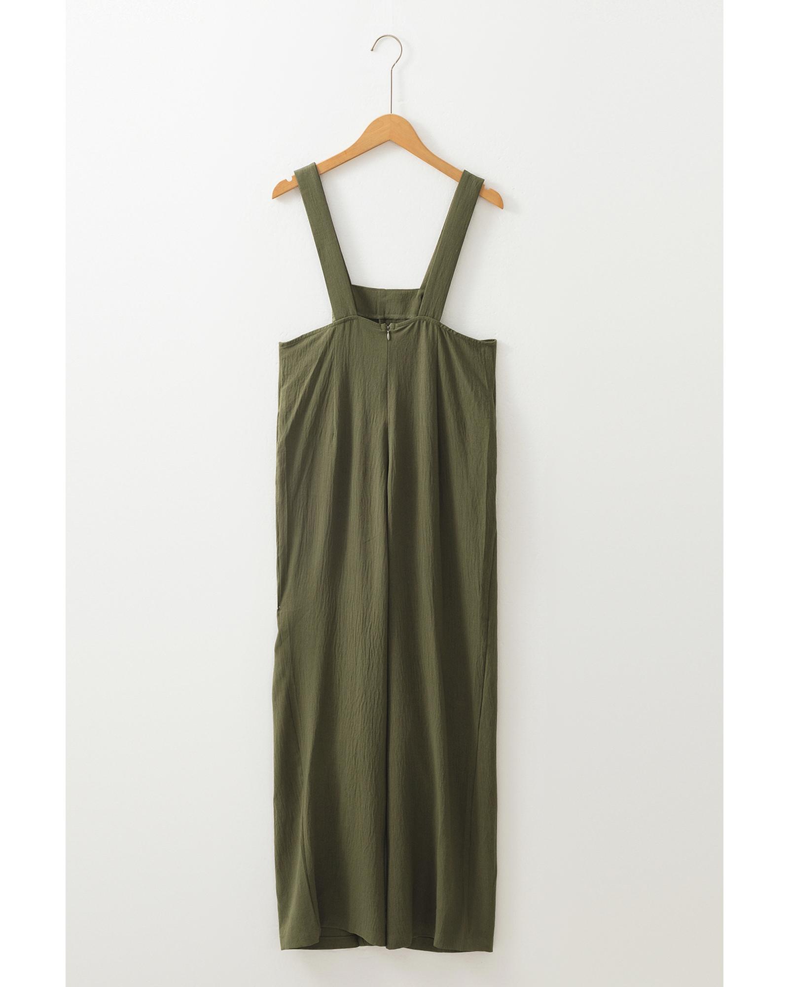 V539-AZEXDC7721094-P609-S-202506150846-04 Jungle Green Solid Color Buttoned Straight Leg Overall - S - Image 5