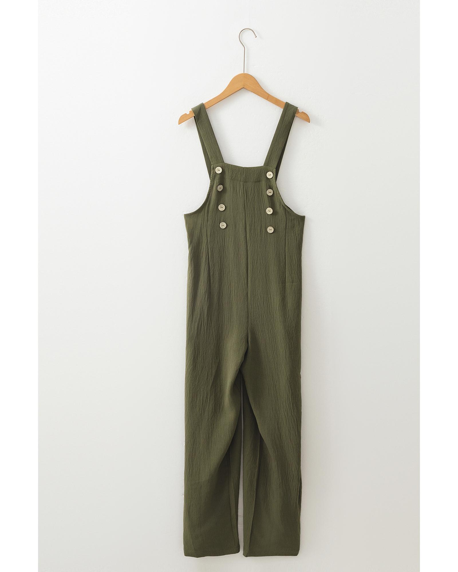 V539-AZEXDC7721094-P609-XL-202508280045-03 Jungle Green Solid Color Buttoned Straight Leg Overall - XL - Image 4