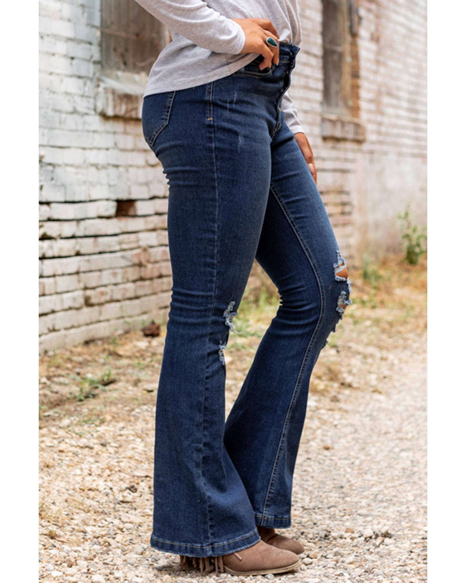 V539-AZEXDC783659-5-S-165160-02 Azura Exchange Distressed Flare Bottom Jeans - S - Image 3