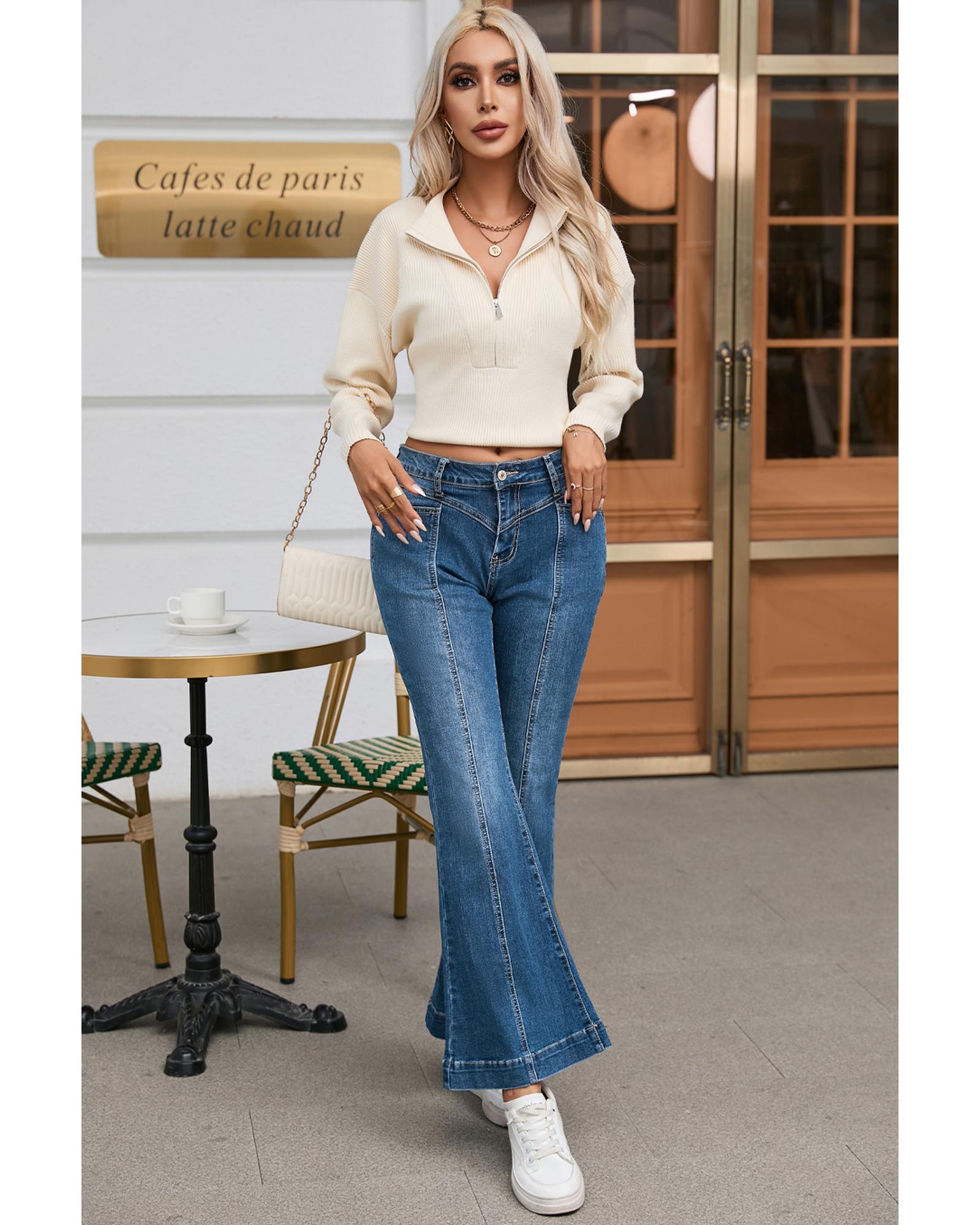V539-AZEXDC7873920-5-12-202508290755-01 Azura Exchange High Waist Flare Jeans with Seam Stitching and Pockets - 12 US - Image 2