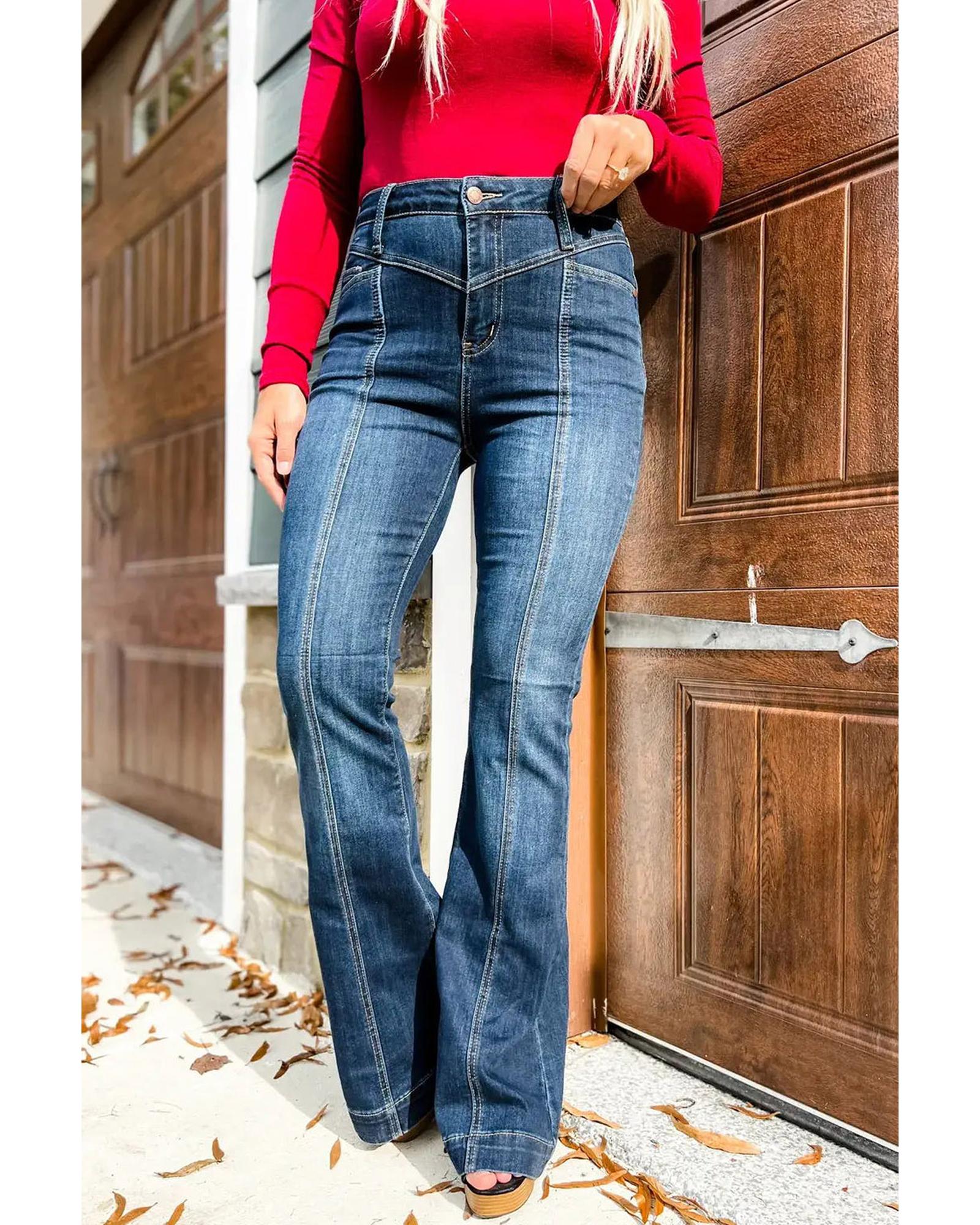 V539-AZEXDC7873920-5-12-202508290755-02 Azura Exchange High Waist Flare Jeans with Seam Stitching and Pockets - 12 US - Image 3