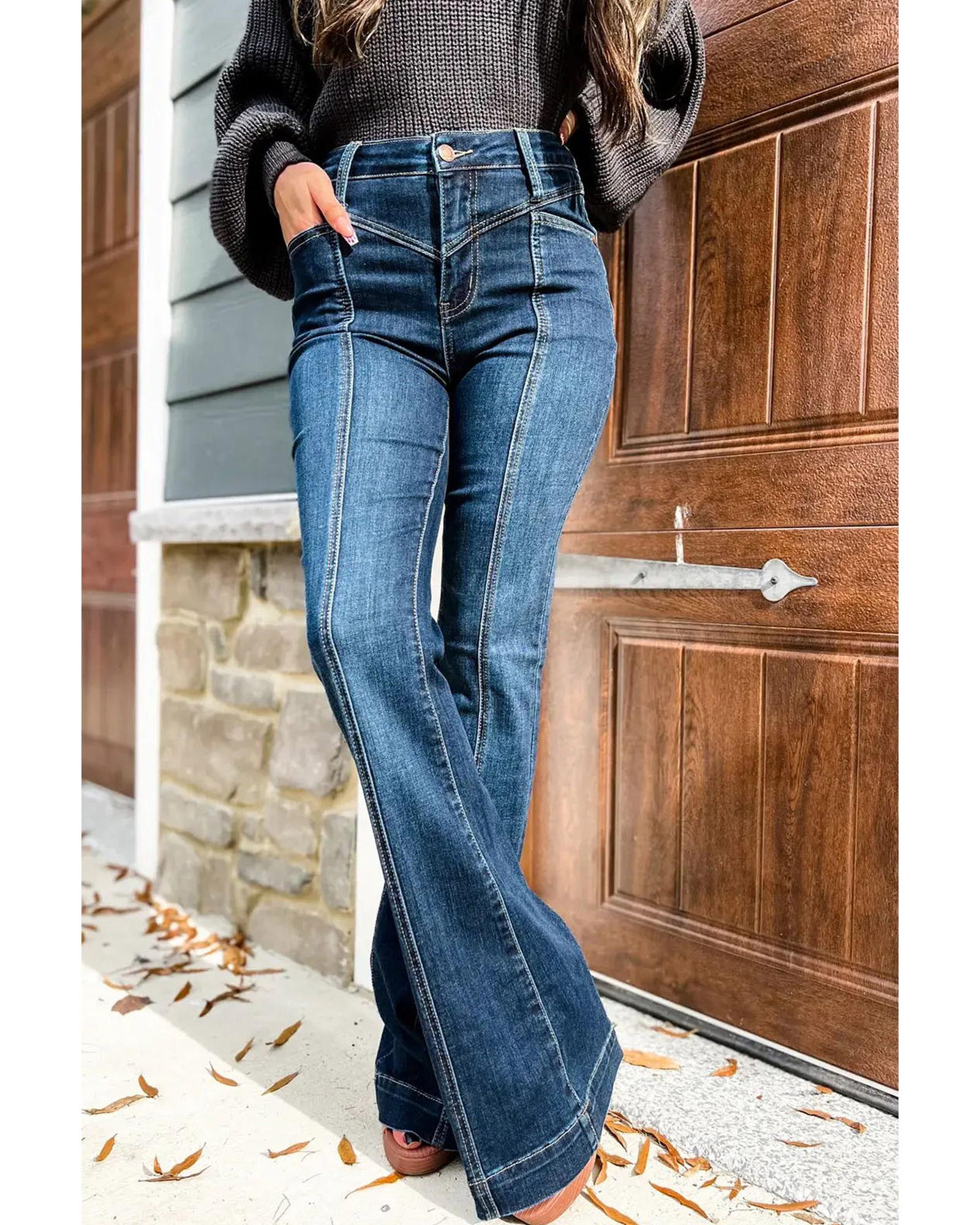 V539-AZEXDC7873920-5-12-202508290755-03 Azura Exchange High Waist Flare Jeans with Seam Stitching and Pockets - 12 US - Image 4