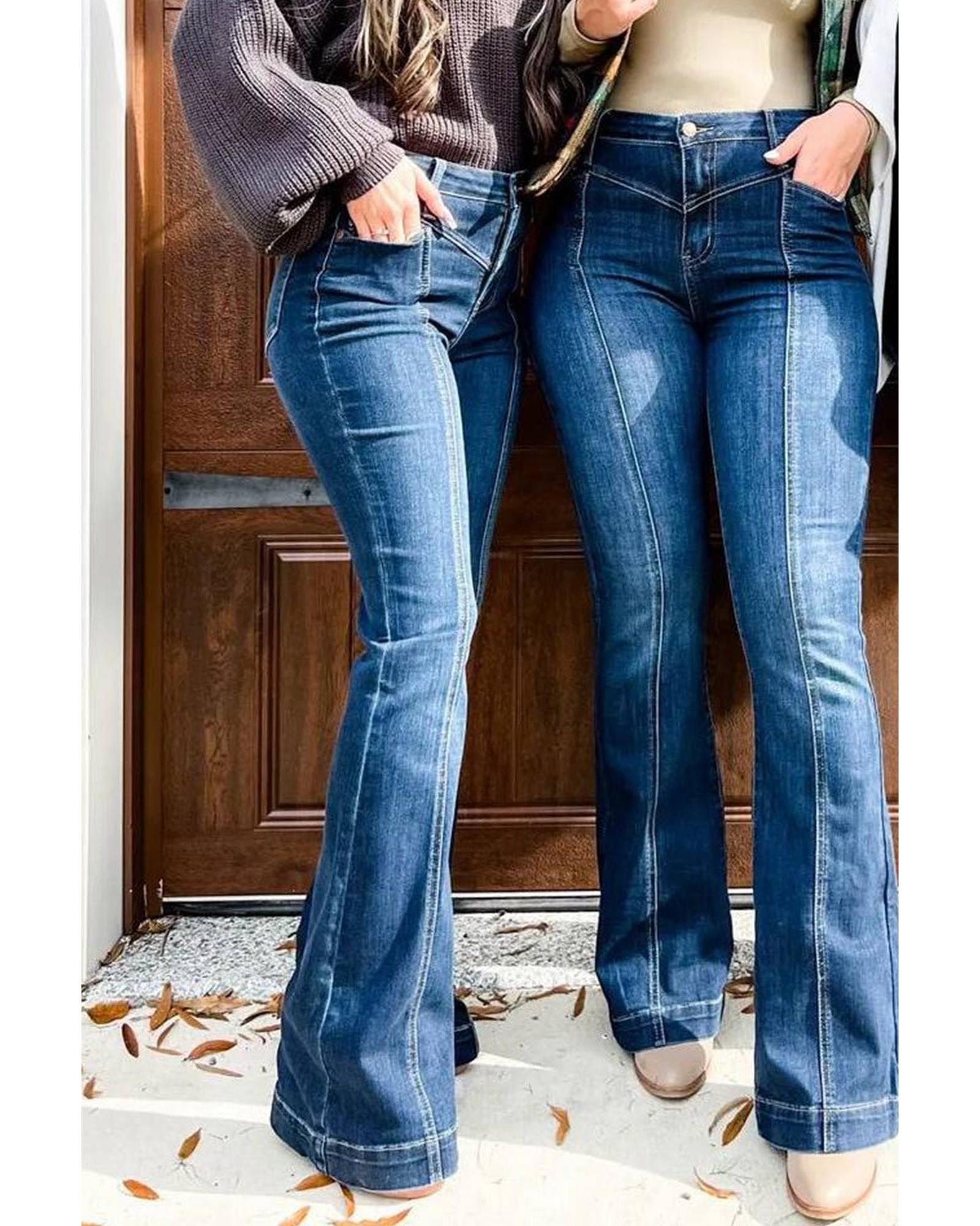 V539-AZEXDC7873920-5-12-202508290755-04 Azura Exchange High Waist Flare Jeans with Seam Stitching and Pockets - 12 US - Image 5
