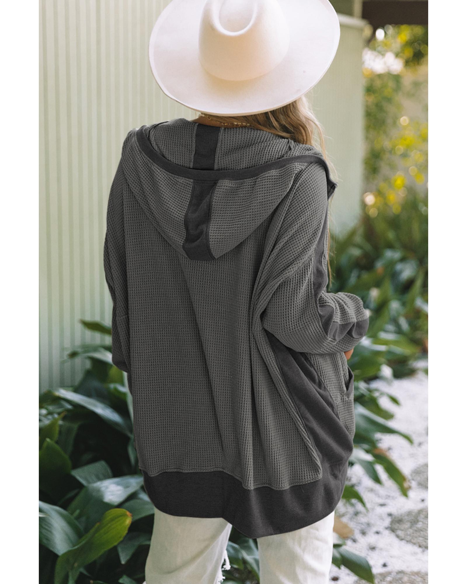 V539-AZEXDC8512739-11-M-202506151540-00 Gray Thermal Waffle Knit Full Zipper Hooded Jacket - M - Image 1