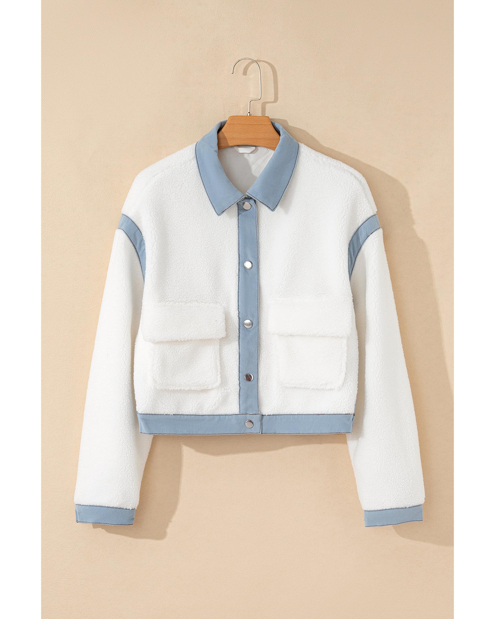 V539-AZEXDC8513319-P1-S-202506151432-00 White Contrast Trim Buttoned Sherpa Jacket - S - Image 1