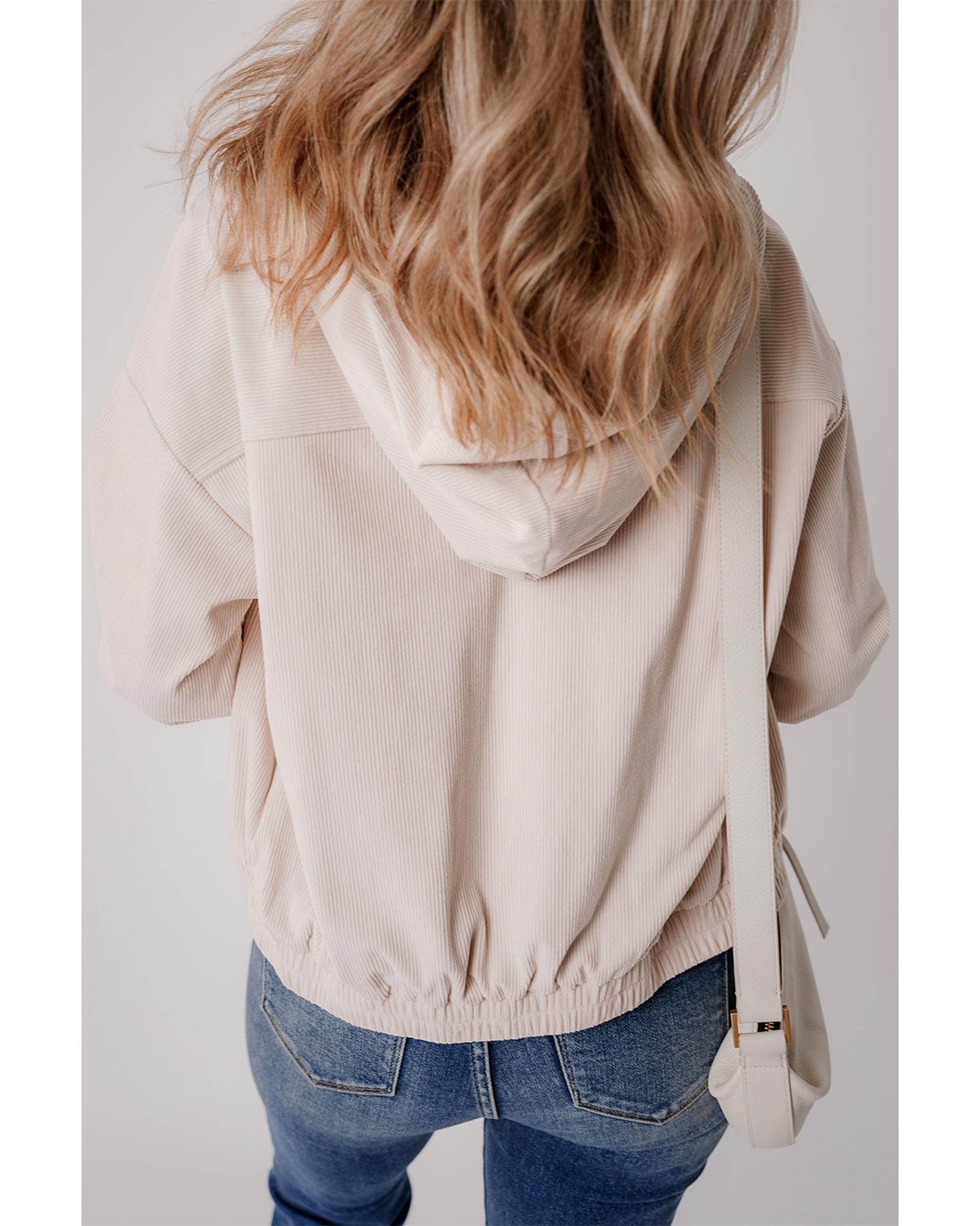 V539-AZEXDC8513332-P101-L-202508281235-00 White Corduroy Drawstring Hooded Pocket Zip Up Jacket - L - Image 1