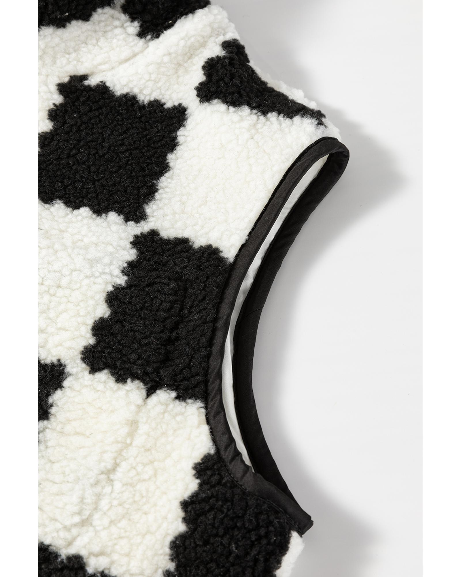 V539-AZEXDC853376-P222-XL-202508301425-00 Black Checkered Sherpa Collared Jacket Vest - XL - Image 1