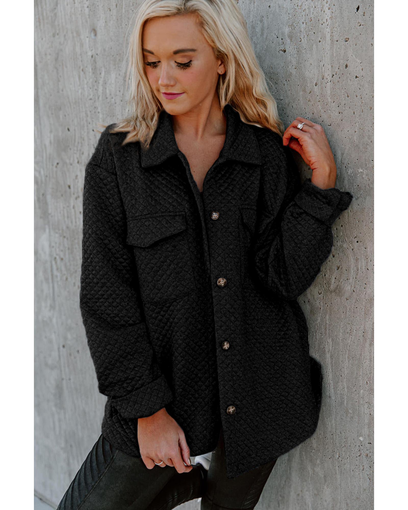 V539-AZEXDC854301-2-2XL-202508291620-00 Black Retro Quilted Flap Pocket Button Shacket - 2XL - Image 1