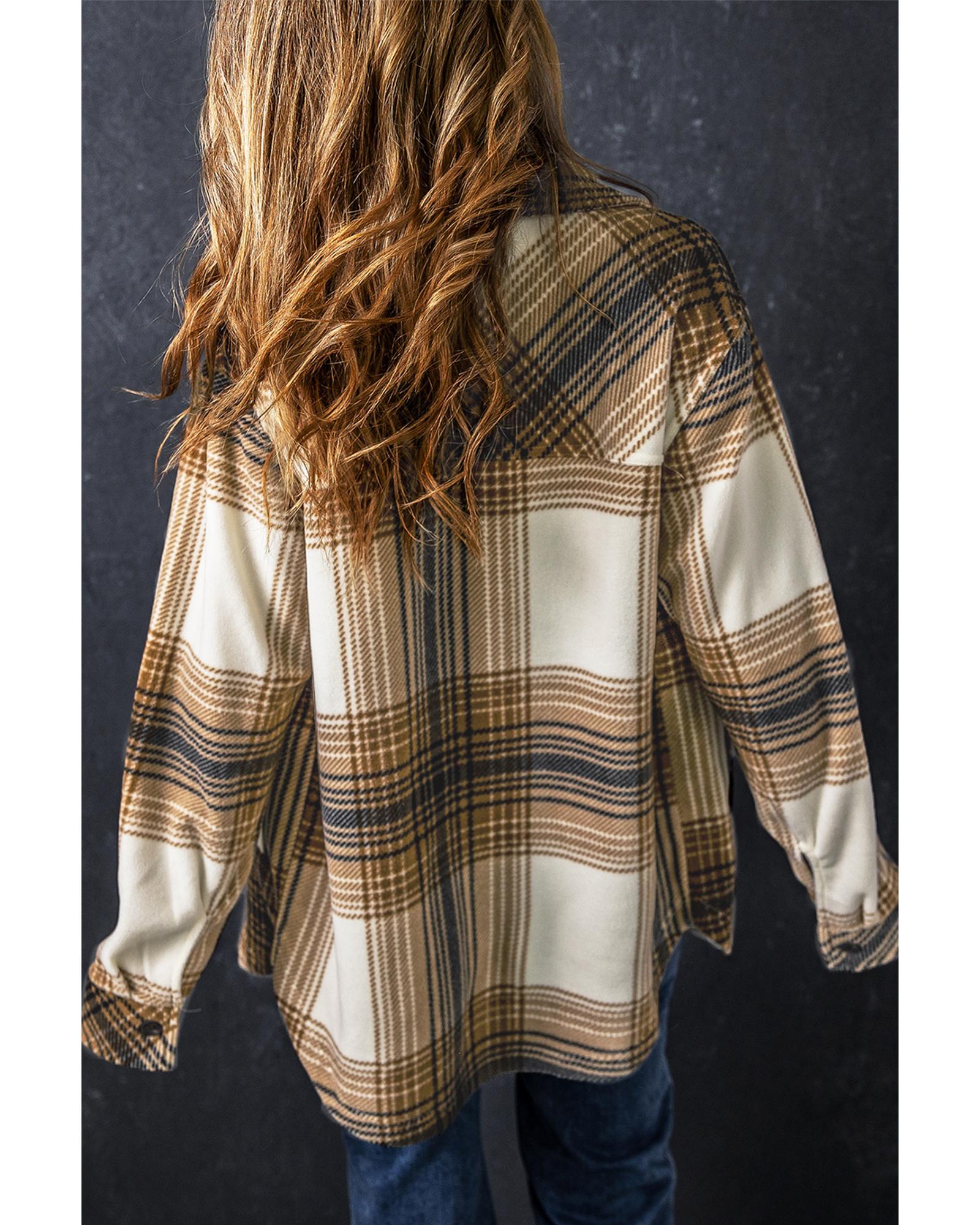 V539-AZEXDC854595-P22-L-202508300910-00 Multicolour Plaid Print Flap Pocket Button Up Shacket - L - Image 1