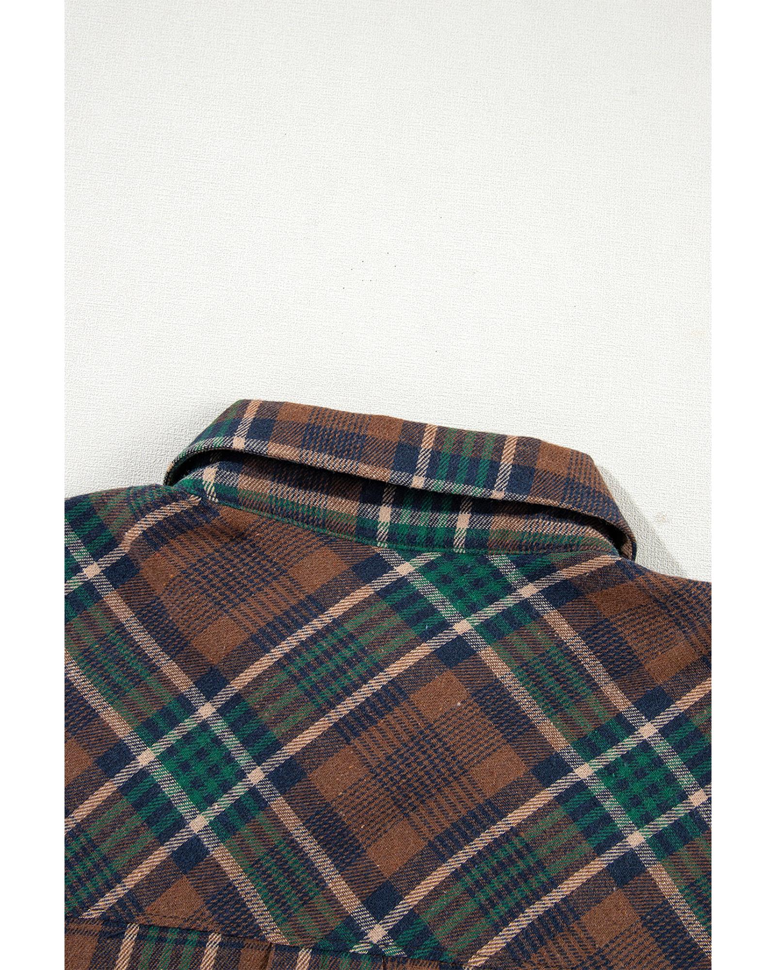 V539-AZEXDC854735-P1722-S-202506181641-04 Brown Plaid Print Chest Pockets Buttoned Shirt Jacket - S - Image 5