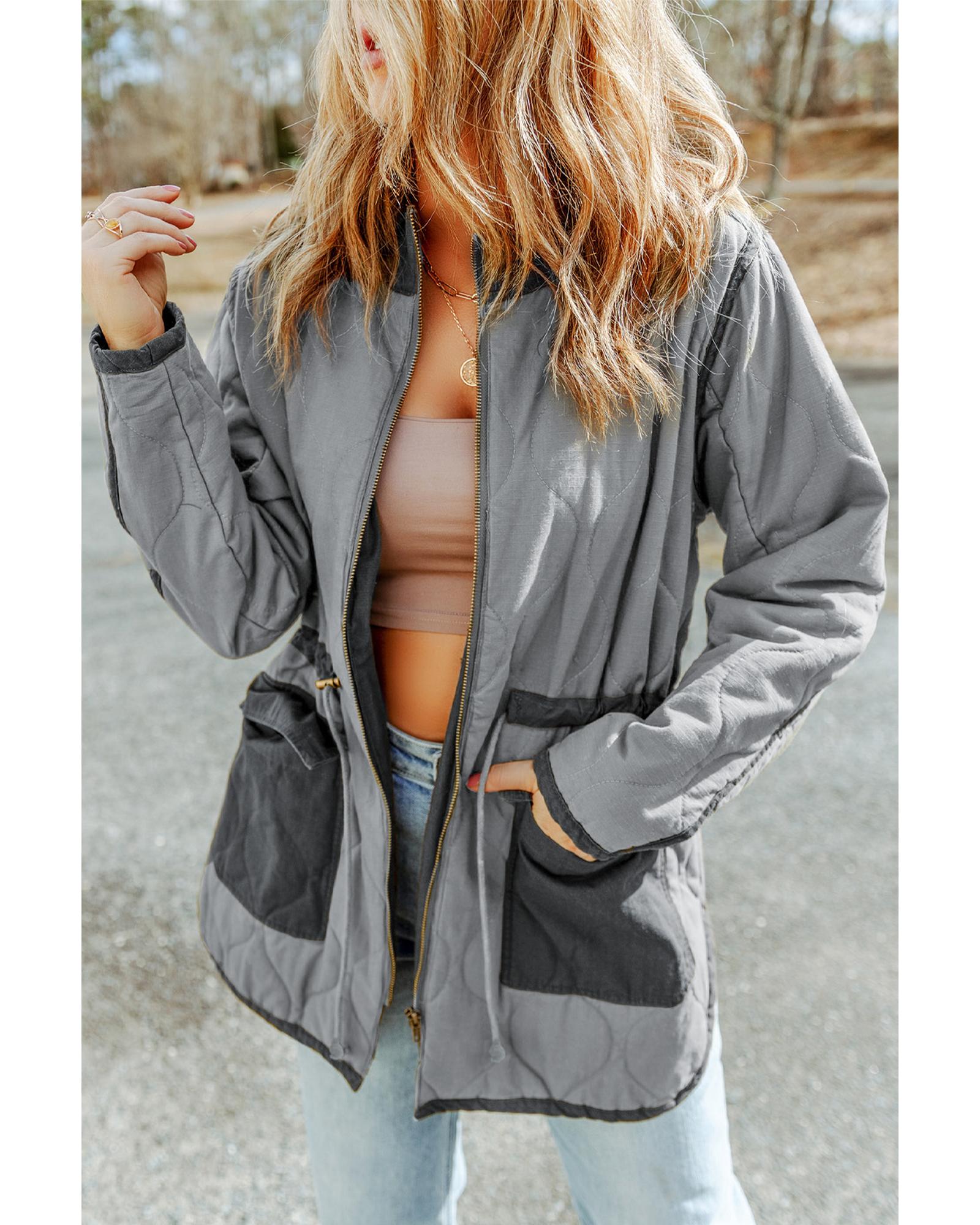 V539-AZEXDC856125-11-L-202508310845-00 Gray Stitching Quilted Drawstring Jacket - L - Image 1