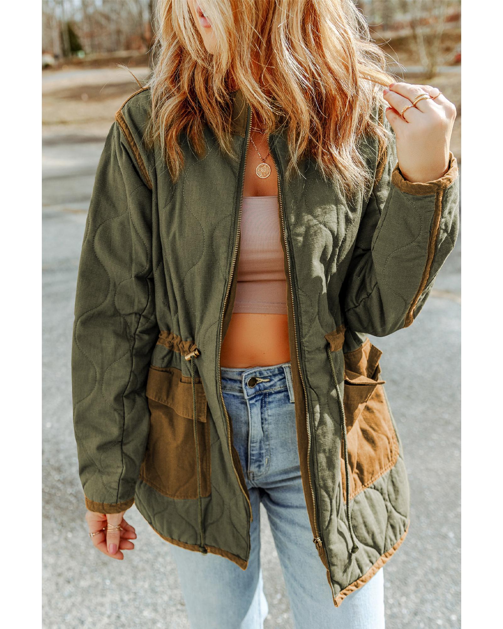 V539-AZEXDC856125-9-L-202508311225-00 Green Stitching Quilted Drawstring Jacket - L - Image 1