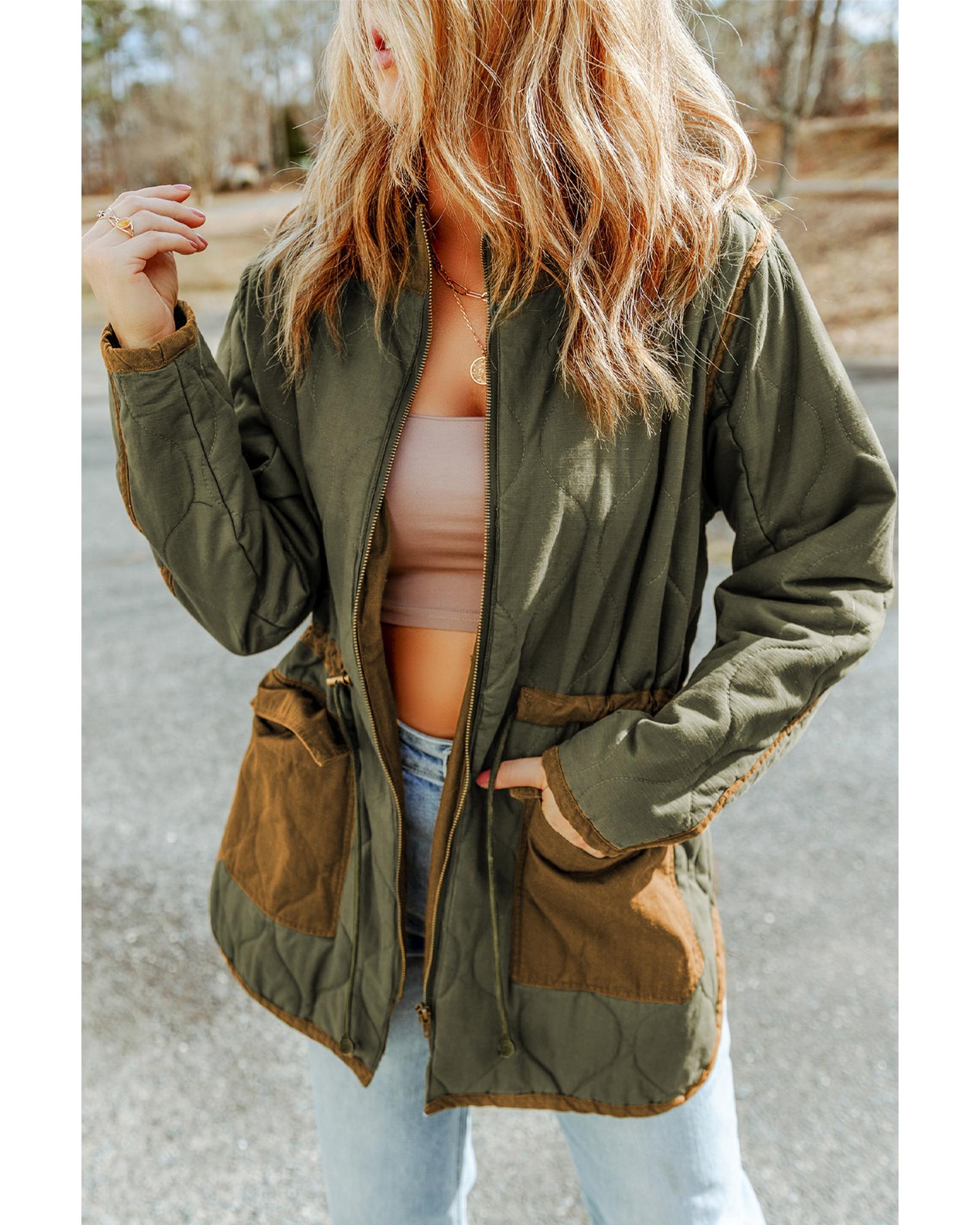 V539-AZEXDC856125-9-S-202506182135-00 Green Stitching Quilted Drawstring Jacket - S - Image 1