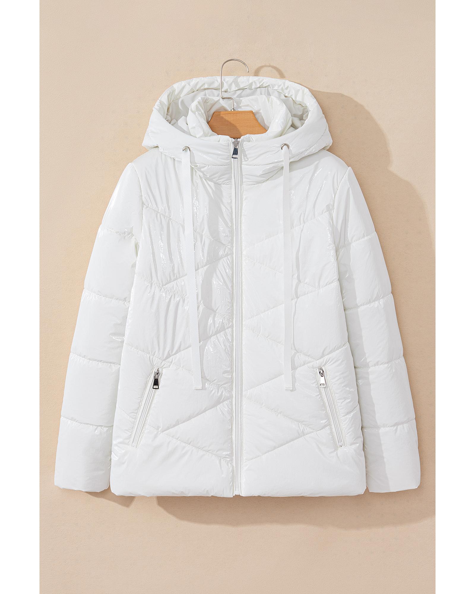 V539-AZEXDC856195-P1-S-202506182141-00 White Solid Quilted Hooded Zip Up Puffer Coat - S - Image 1