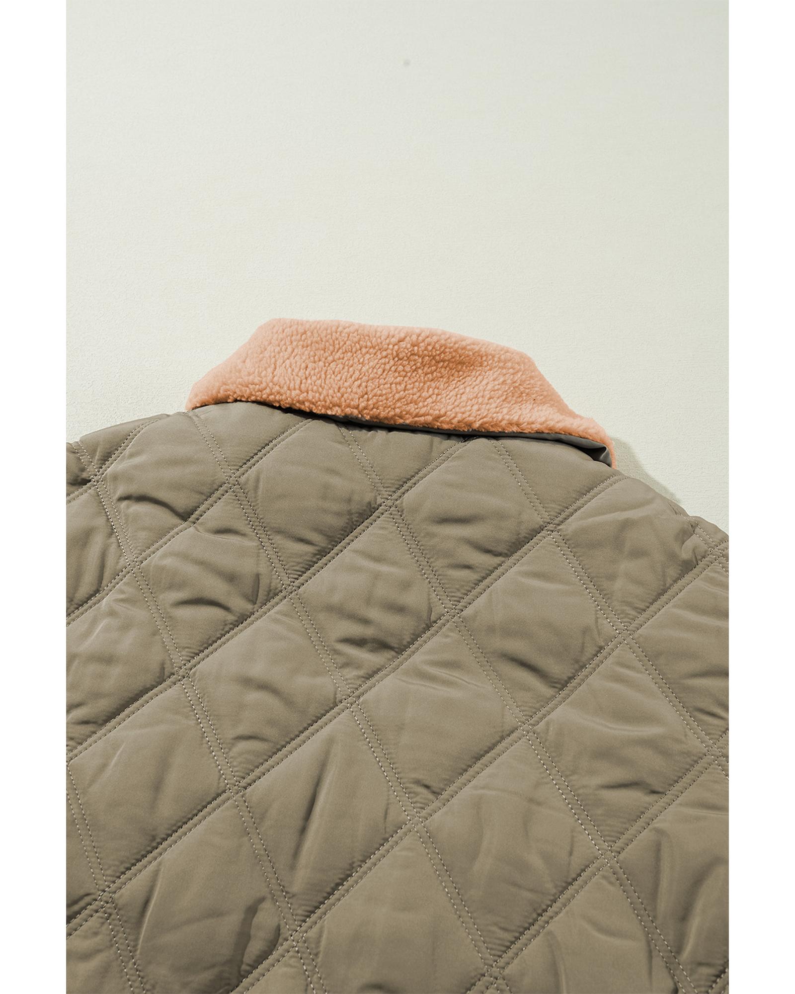 V539-AZEXDC856219-P609-M-202508311355-04 Jungle Green Teddy Collar Flap Pockets Quilted Puffer Jacket - M - Image 5