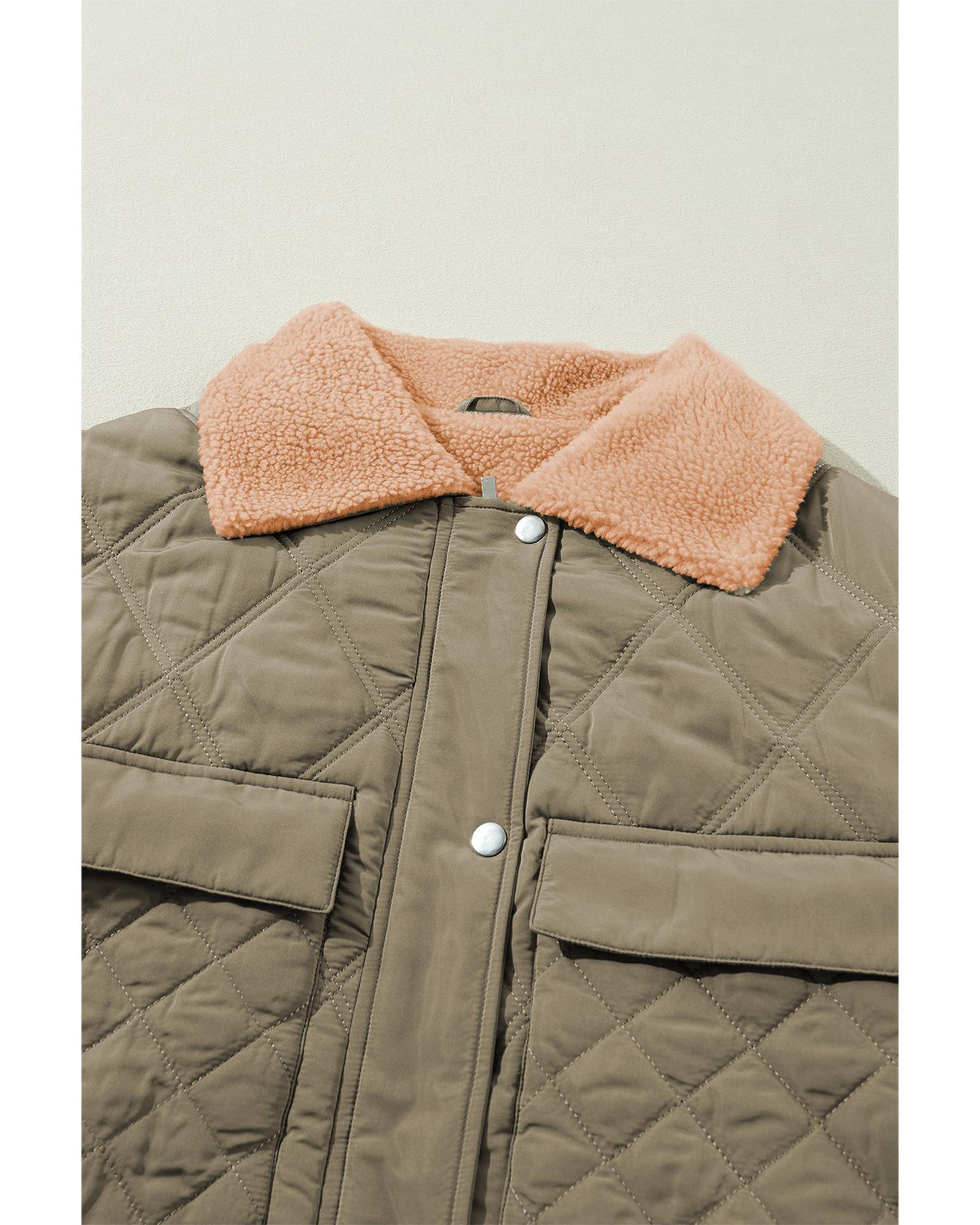 V539-AZEXDC856219-P609-M-202508311355-05 Jungle Green Teddy Collar Flap Pockets Quilted Puffer Jacket - M - Image 6