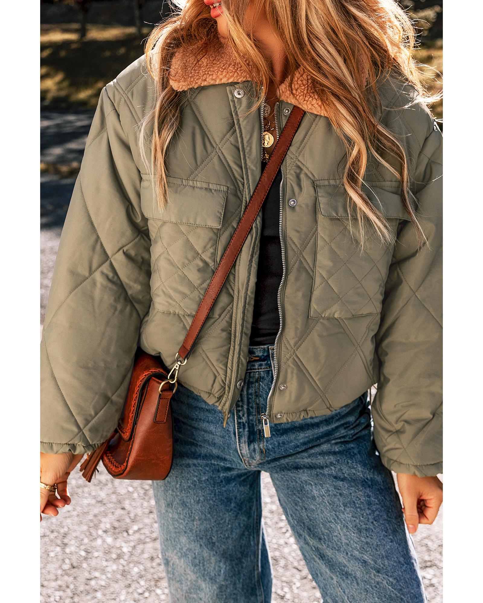 V539-AZEXDC856219-P609-XL-202508311405-06 Jungle Green Teddy Collar Flap Pockets Quilted Puffer Jacket - XL - Image 7
