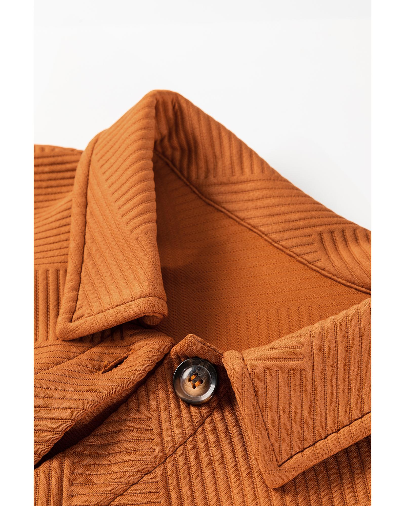 V539-AZEXDC859086-P5014-L-202508311350-00 Gold Flame Textured Collared Drop Shoulder Buttoned Front Duster Coat - L - Image 1