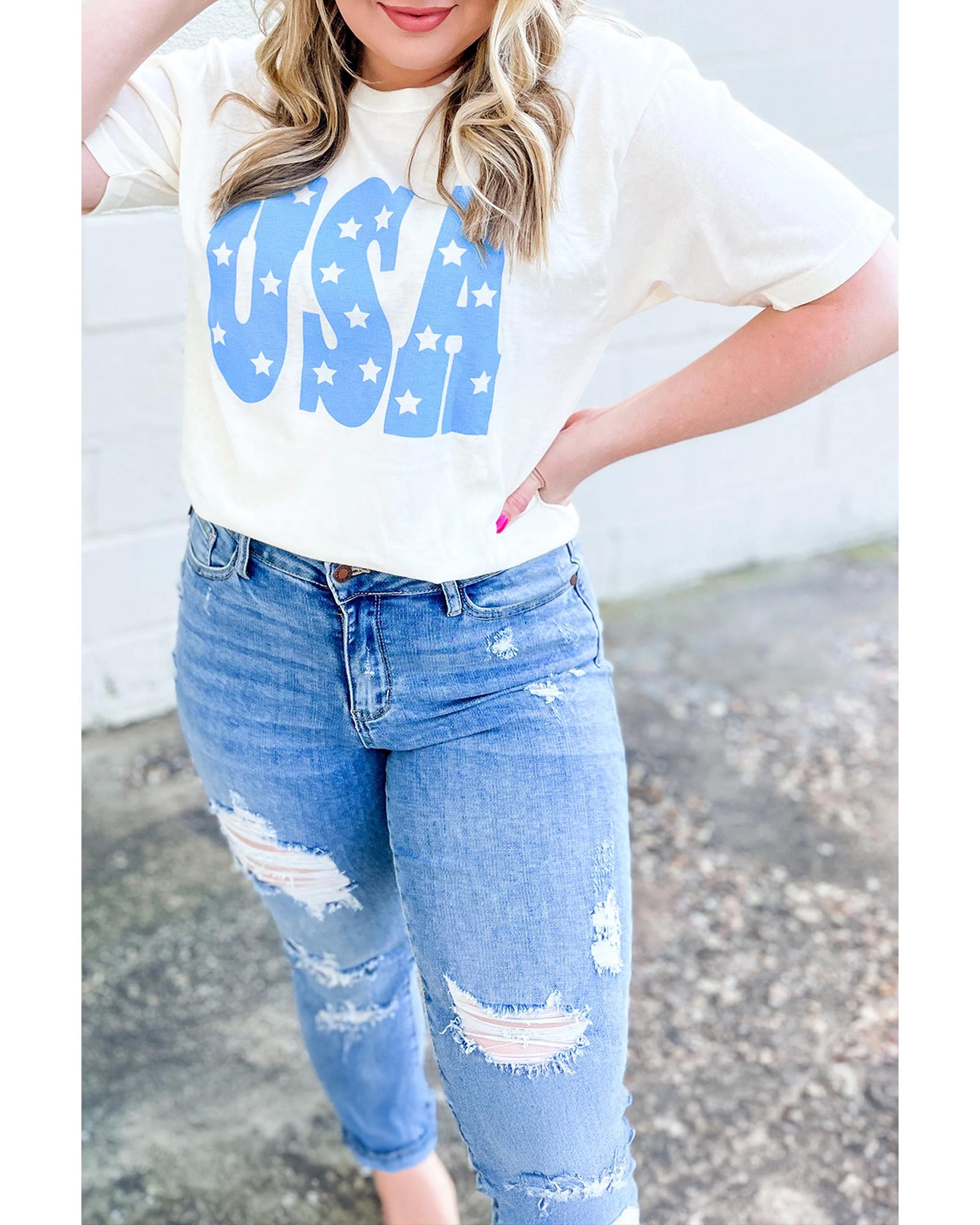 V539-AZEXPL2521598-P420-3X-202508311035-00 Sky Blue USA Graphic Crewneck Plus Size Patriotic Tee - 3X - Image 1