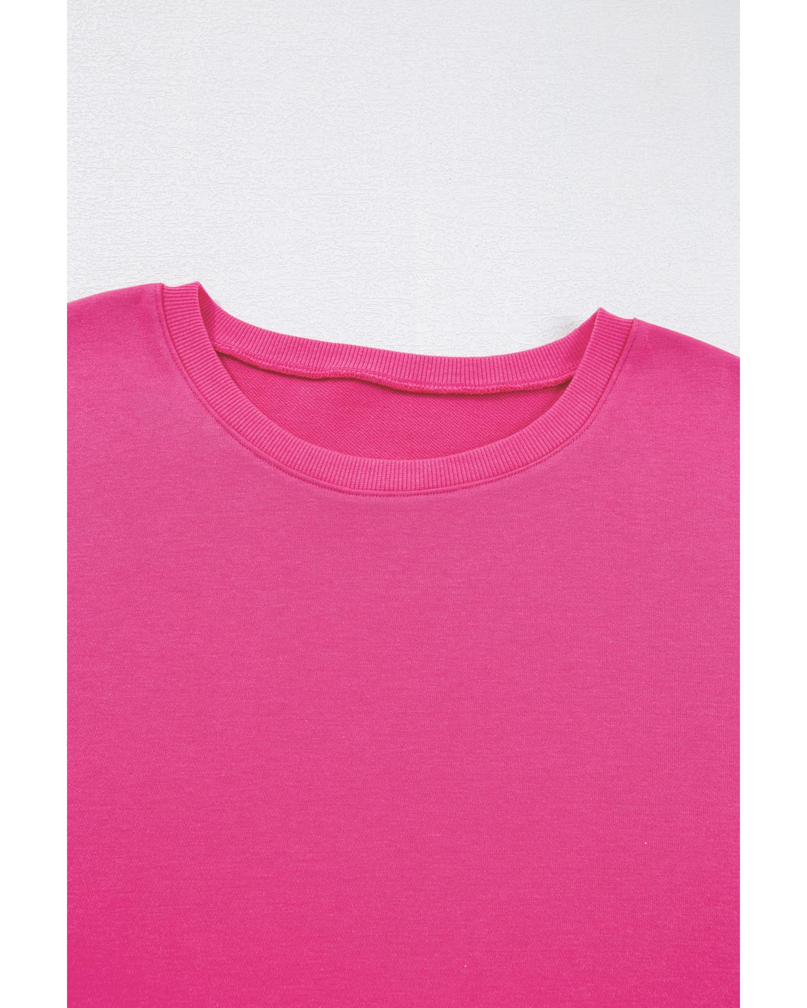 V539-AZEXPL253596-P6-3X-202508300830-00 Rose Red Plus Size Printed Patchwork Sleeve Split Sweatshirt - 3X - Image 1