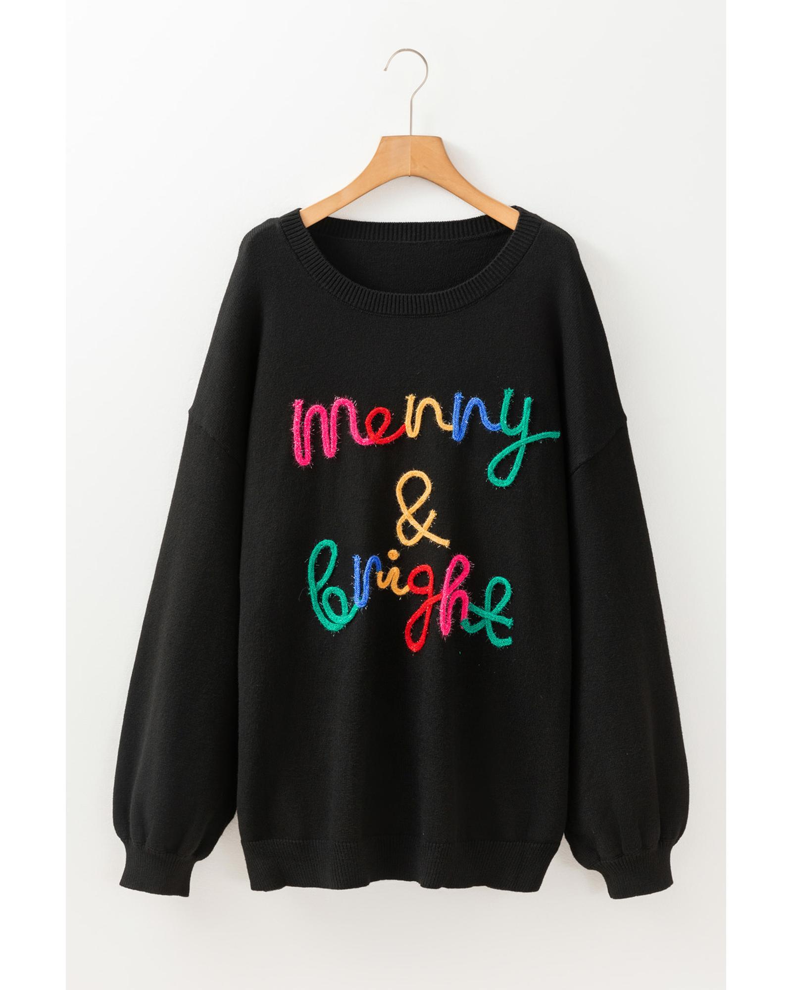 V539-AZEXPL2725247-P2-1X-202506151921-00 Black Tinsel Merry & Bright Round Neck Plus Size Sweater - 1X - Image 1