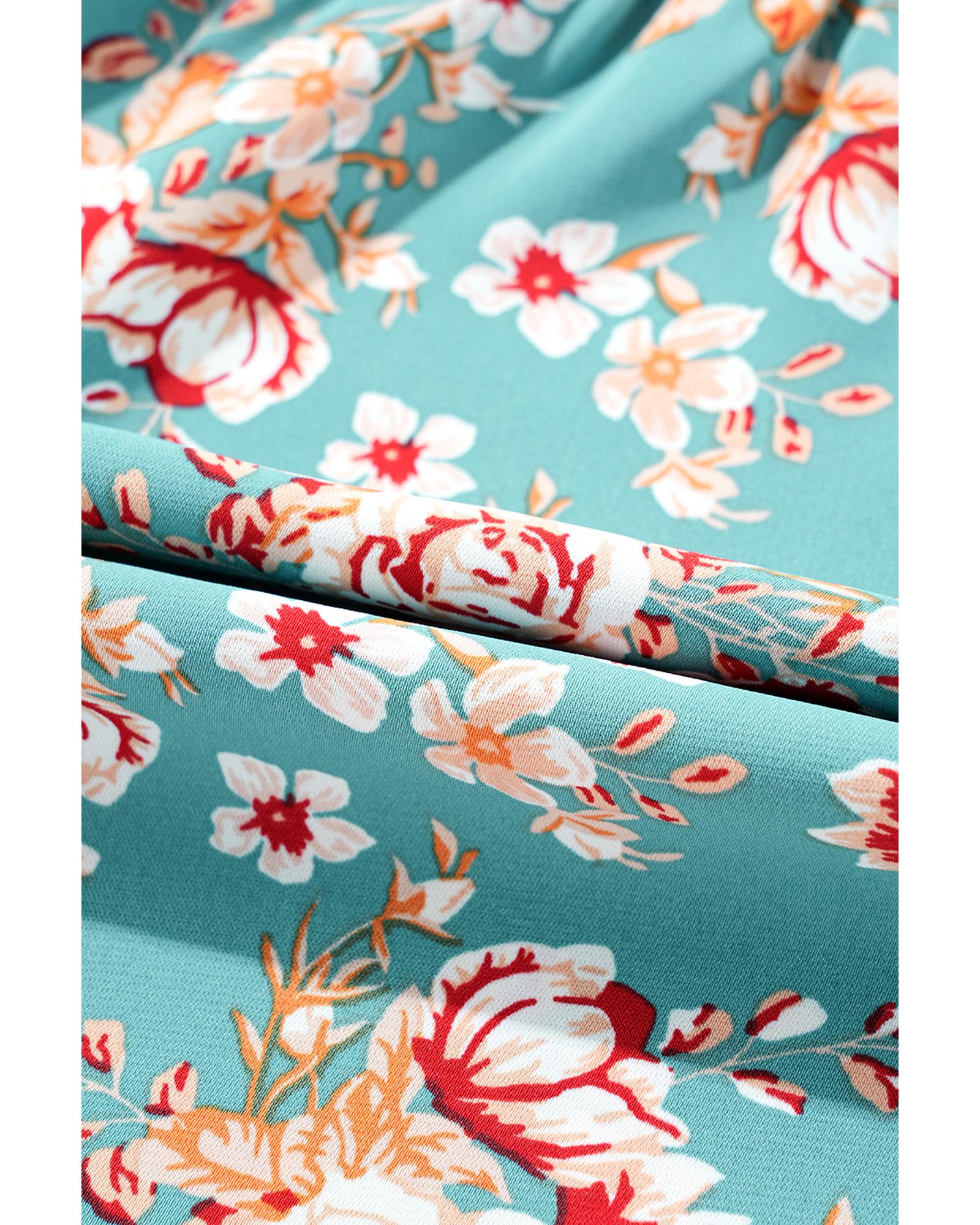 V539-AZEXPL611935-P920-4X-202508301540-00 Green Plus Size Floral Print Square Neck Smocked Maxi Dress - 4X - Image 1