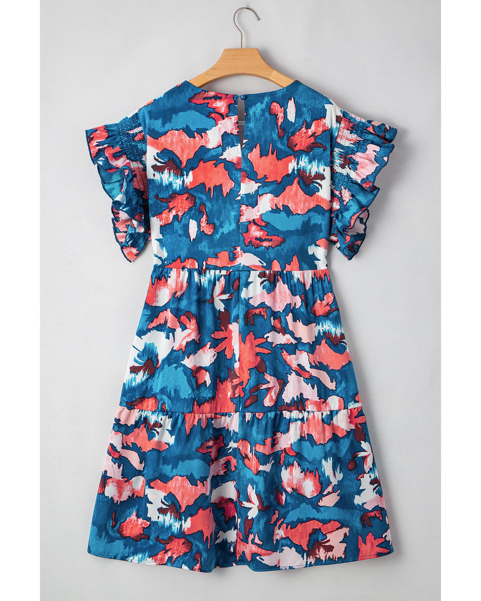 V539-AZEXPL612351-P520-3X-202508301750-05 Blue Abstract Print Shirred Ruffled Short Sleeve Tiered Plus Size Mini Dress - 3X - Image 6