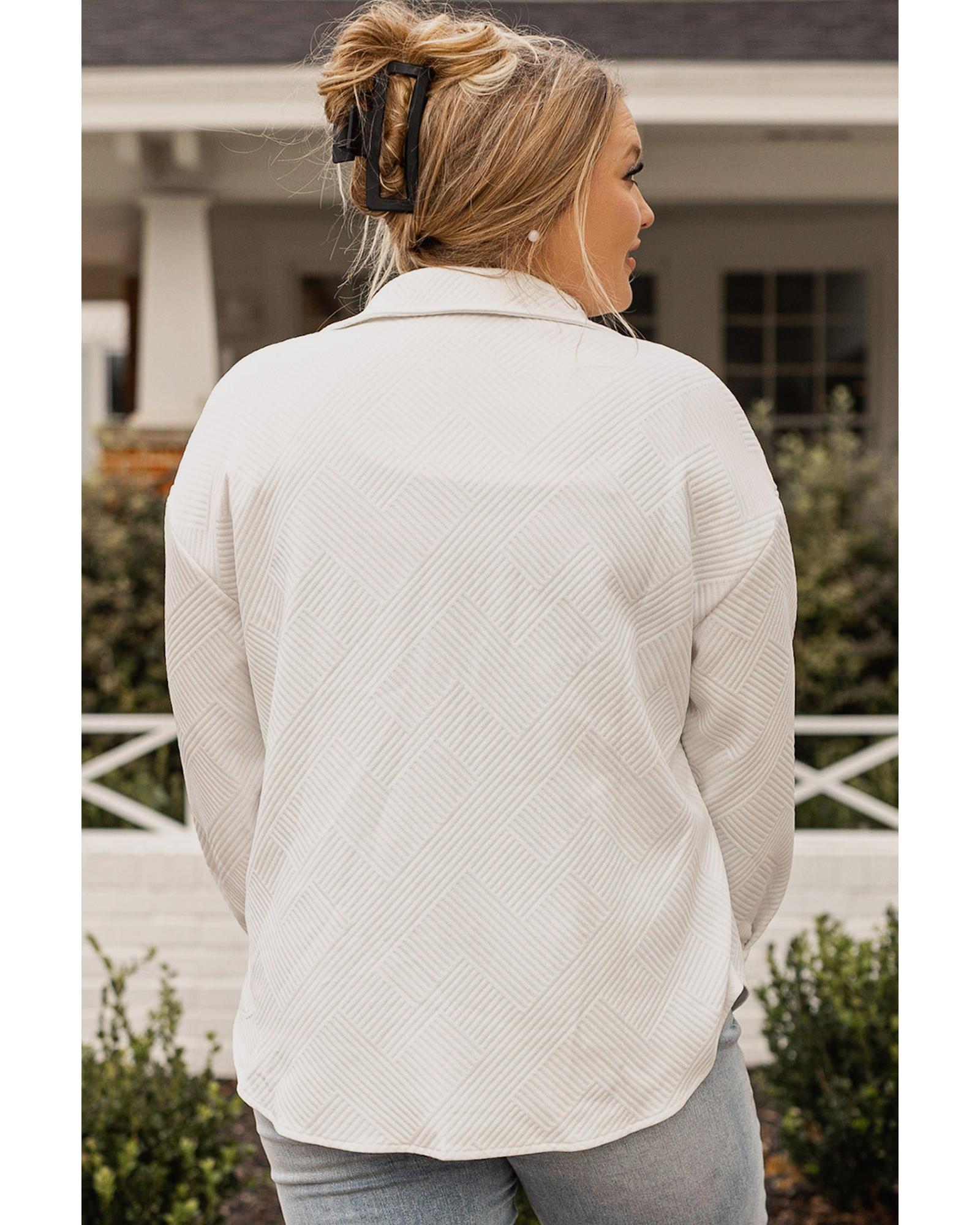 V539-AZEXPL851129-P15-2X-202508301855-00 Beige Plus Size Textured Flap Pockets Jacket - 2X - Image 1