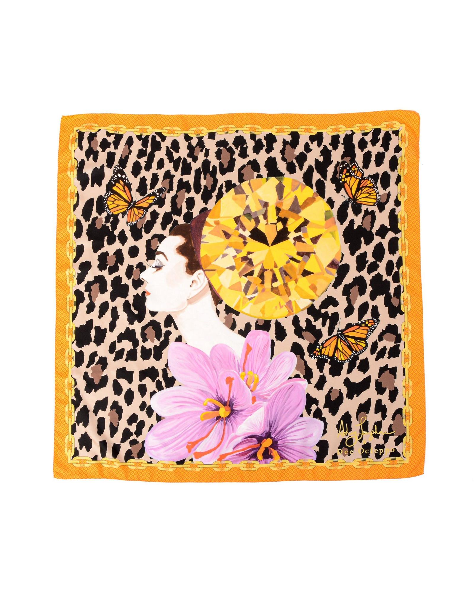 V539-BTB106029-202508312210-00 Orange Leopard Silk Scarf - One Size - Image 1