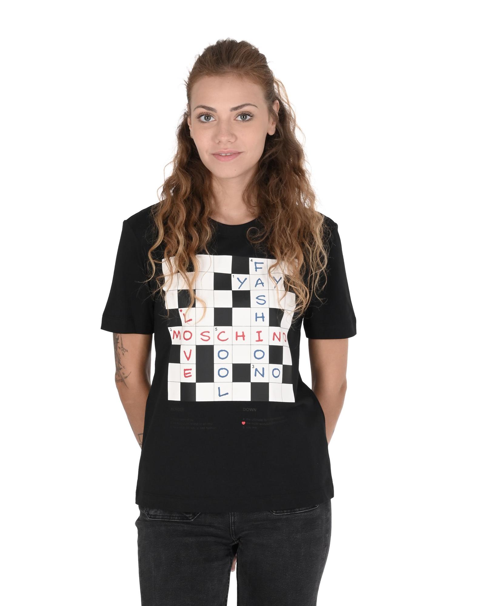 V539-BTB106959-202506160205-00 Love Moschino Crossword T-Shirt for Women - Black - 38 IT - Image 1