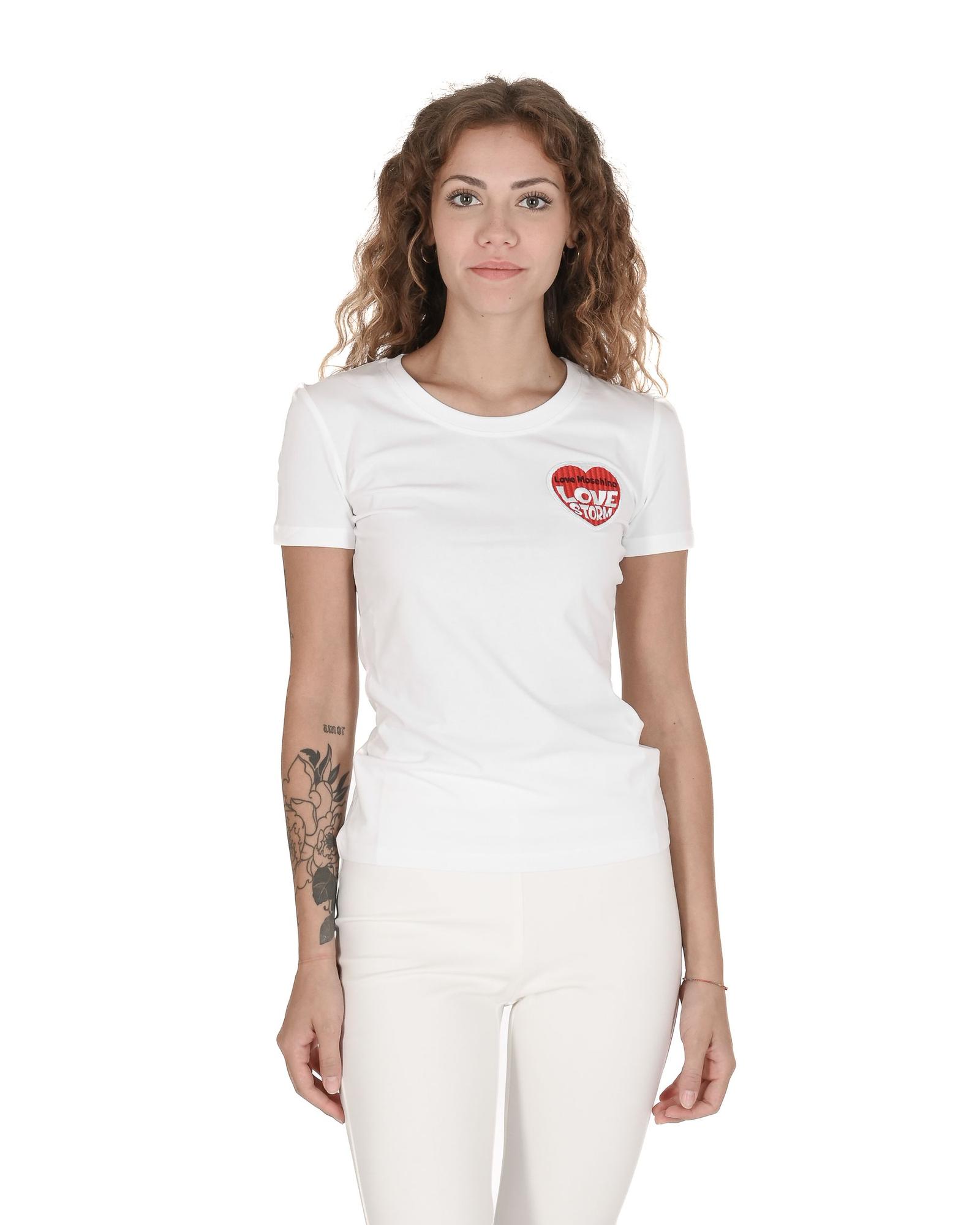 V539-BTB107033-202506160235-00 Love Moschino Women's White Cotton T-Shirt with Heart Logo - 46 IT - Image 1