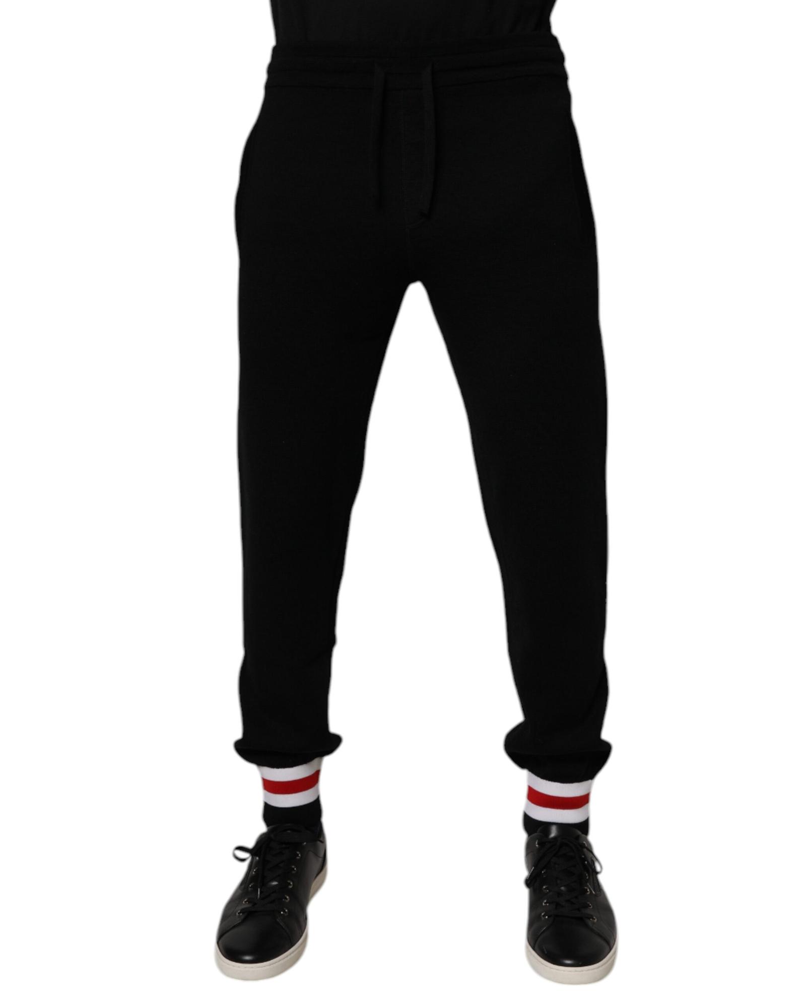 V539-PAN76058-44-202506180430-00 Dolce & Gabbana Men's Black Wool Mid Waist Jogger Sweatpants Pants - 44 IT - Image 1
