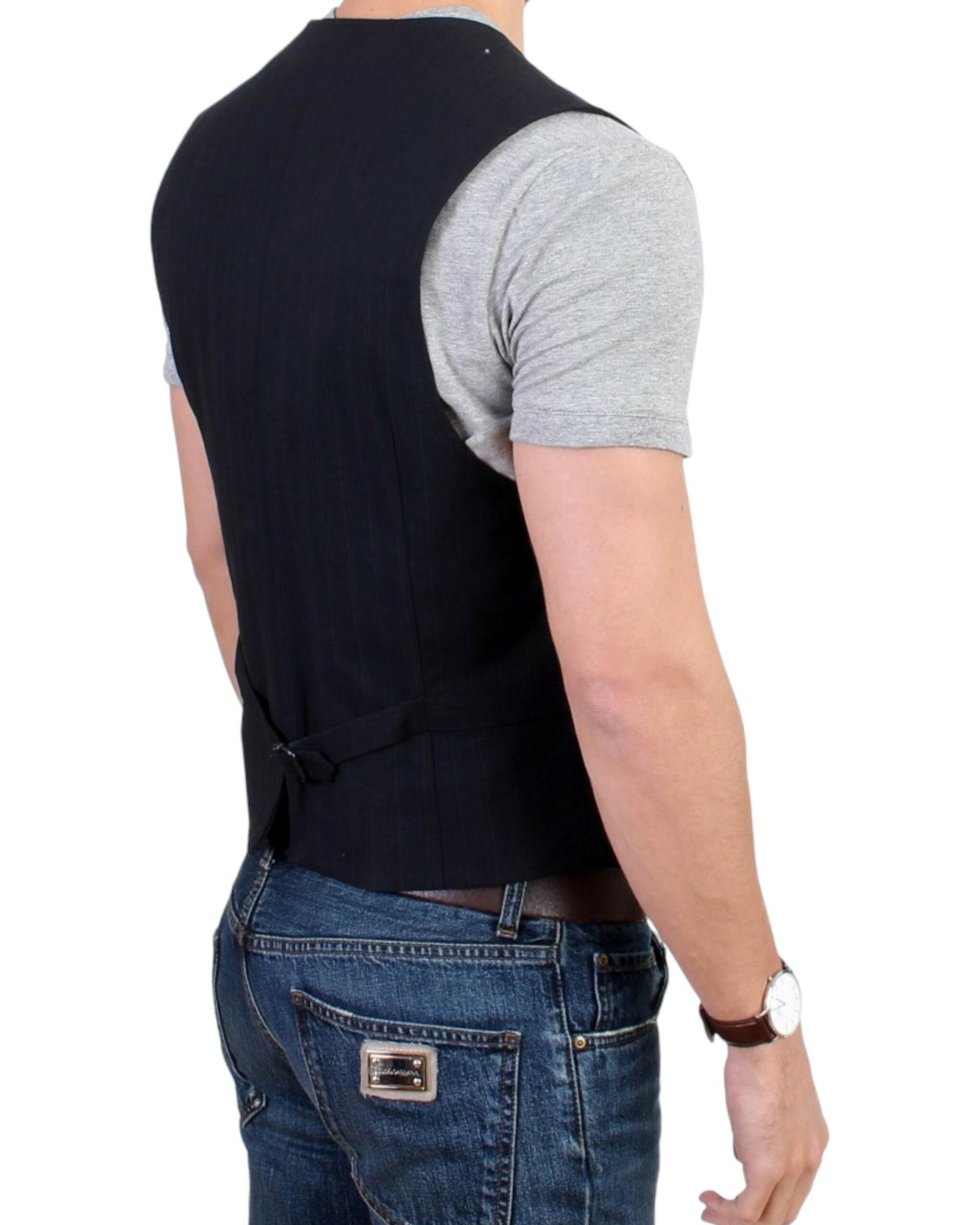 V539-SIG10772-1-202509010610-03 Costume National CNC Black Striped Casual Vest 48 IT Men - Image 4