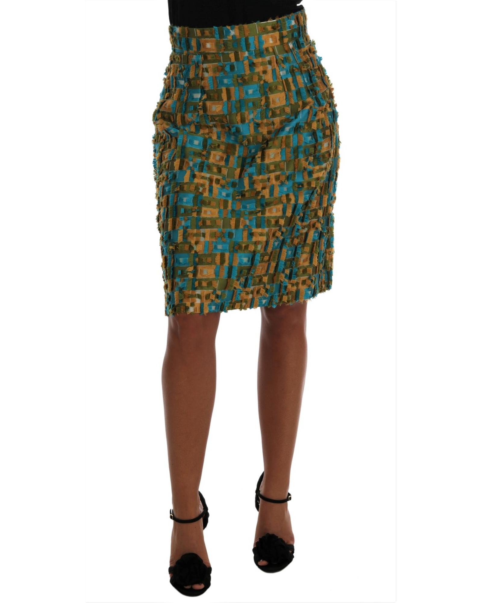 V539-SKI1031-4-202509010730-00 Dolce & Gabbana Green Jacquard High Waist Pencil Skirt 40 IT Women - Image 1