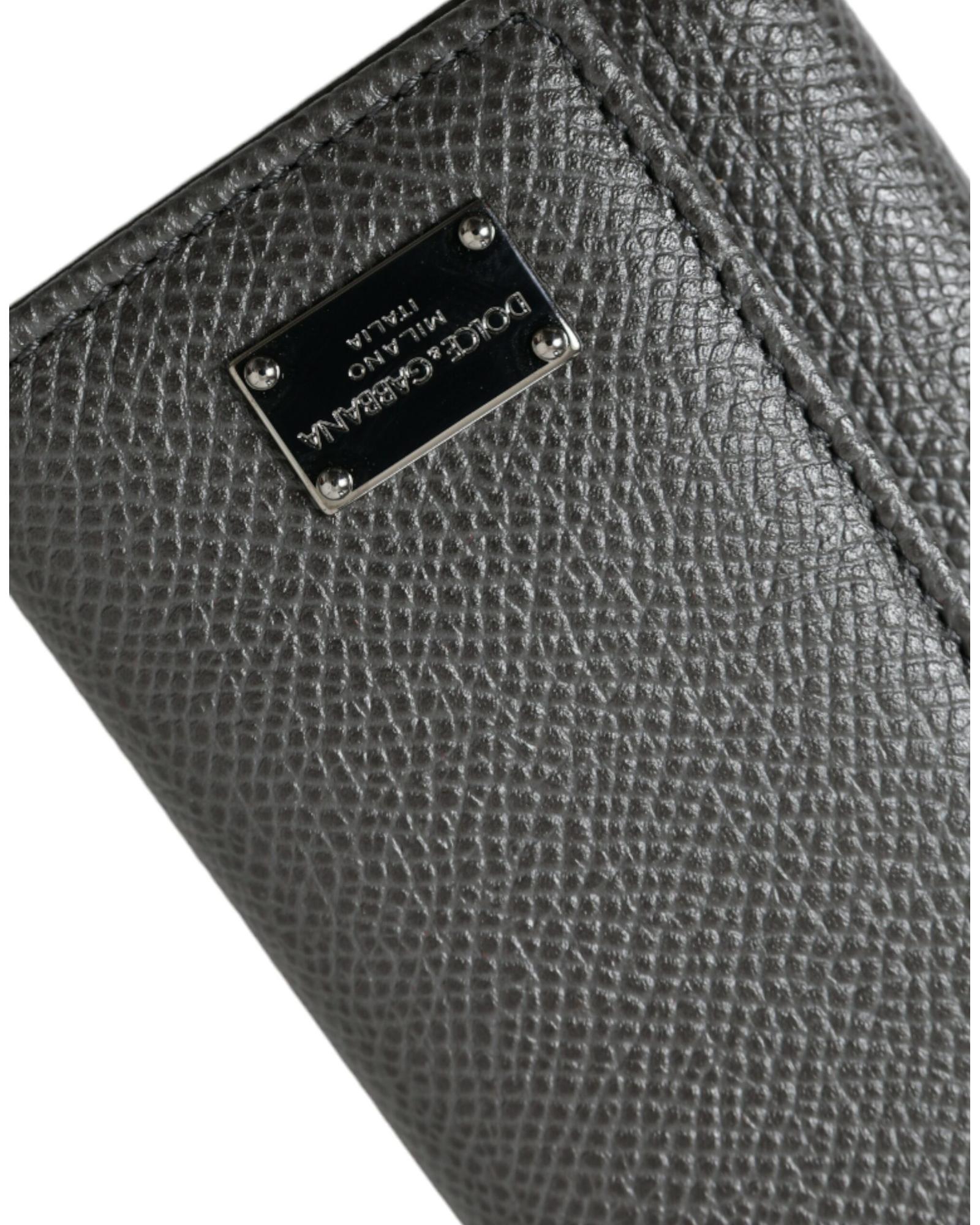 V539-SMY101305-202506180612-05 Dolce & Gabbana Men's Black Leather Silver Metal Logo Plaque Trifold Keyring - One Size - Image 6