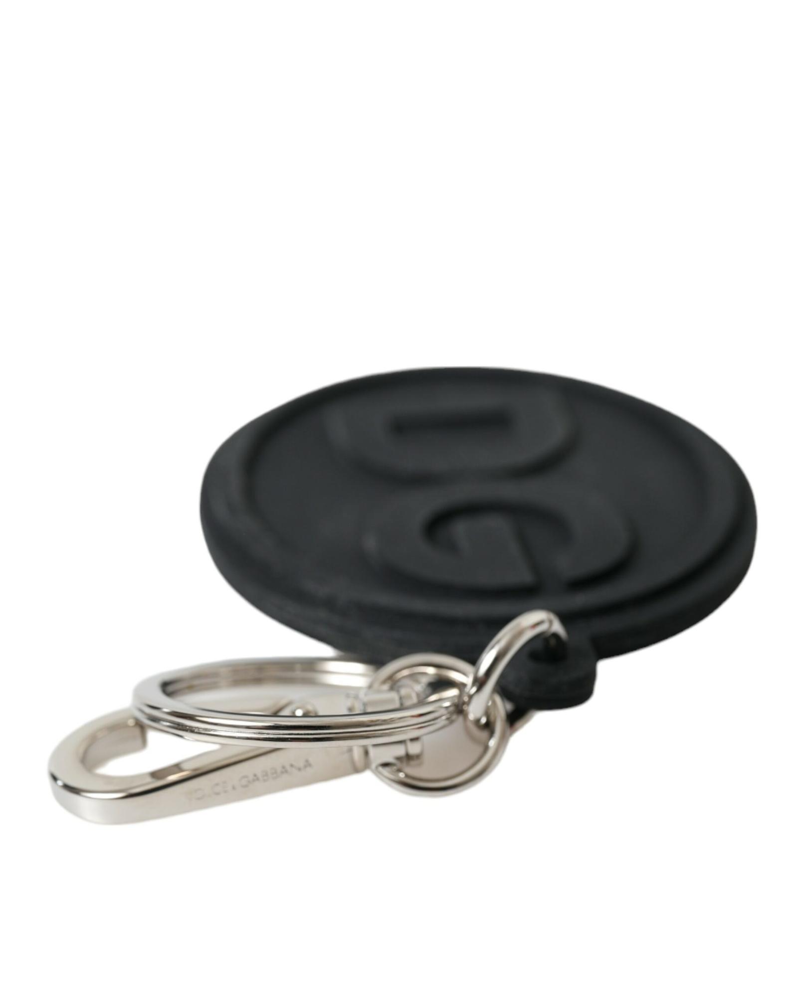 V539-SMY101363-202506180620-02 Dolce & Gabbana Women's Black Rubber DG Logo Silver Brass Metal Keyring Keychain - One Size - Image 3