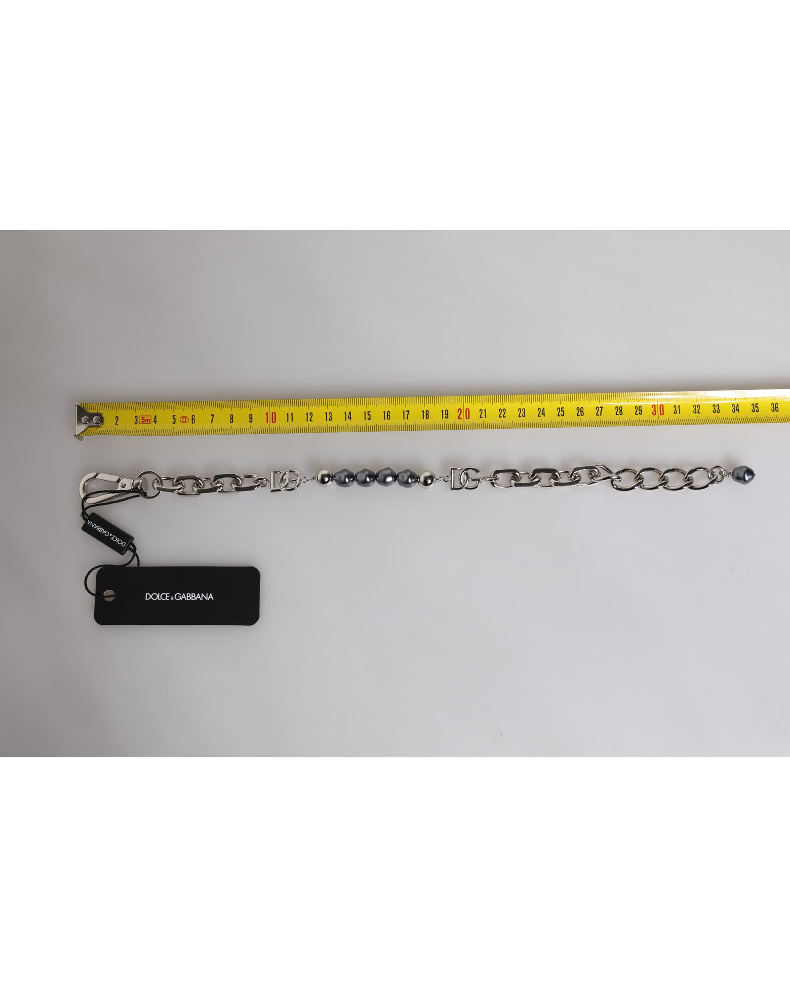 V539-SMY10436-202506180622-04 Dolce & Gabbana Men's Silver Tone Chain Lobster Clasp Logo Gray Pearls Bracelet - One Size - Image 5