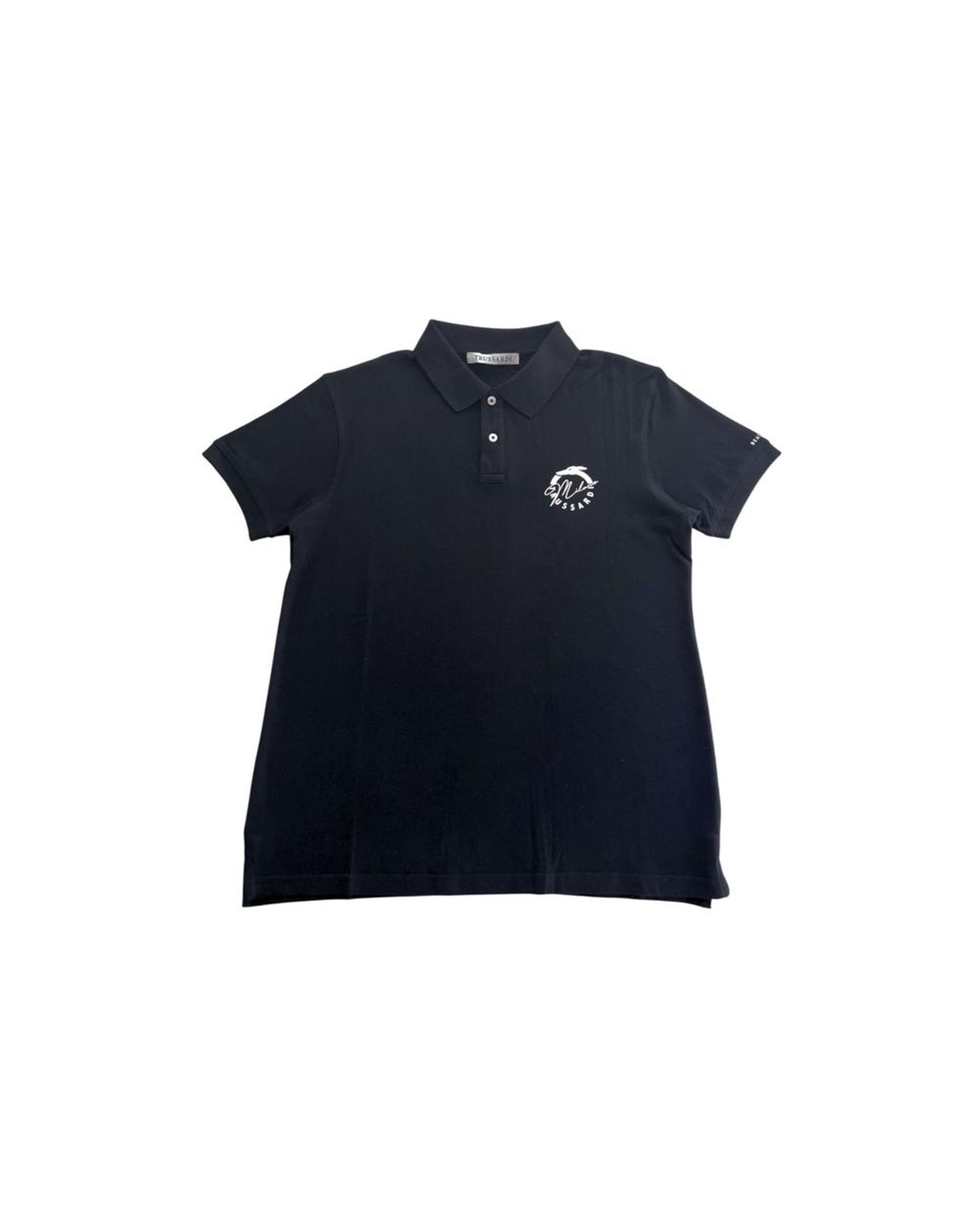 V539-TR-24807-L-202506181037-00 Trussardi Beachwear Men's Black Cotton Polo Shirt - L - Image 1