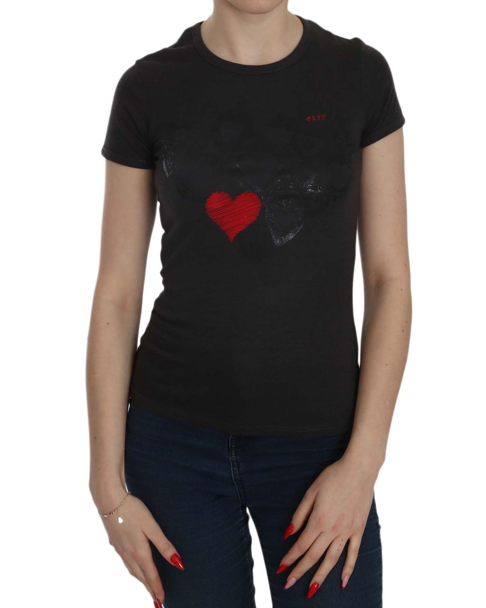V539-TSH3910-42-202509010815-00 EXTE Black Hearts Print Crew Neck Blouse 42 IT Women - Image 1