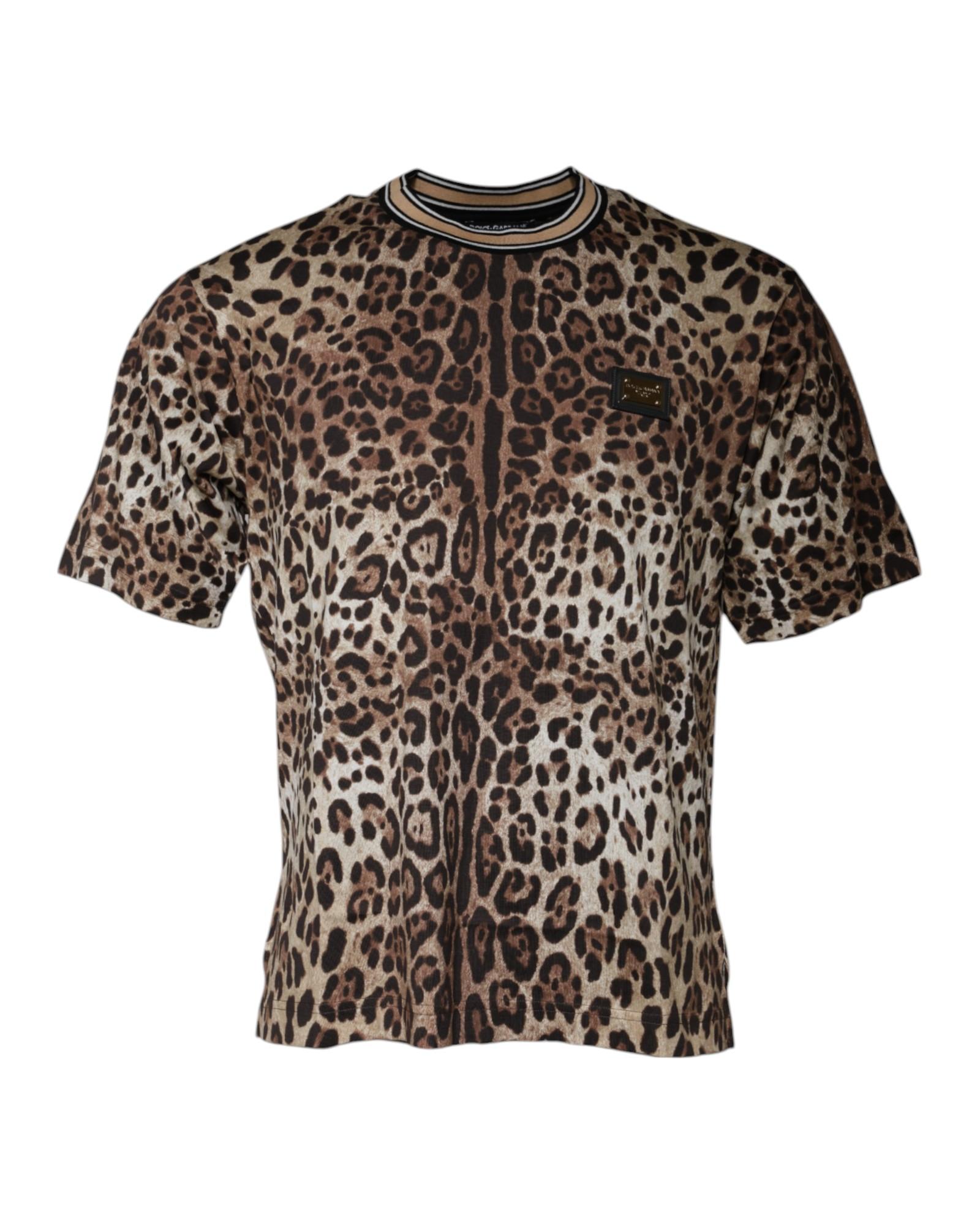 V539-TSH87718-50-202506181146-00 Dolce & Gabbana Men's Brown Leopard Crew Neck Short Sleeve T-shirt - 50 IT - Image 1