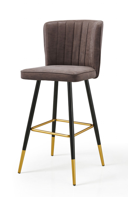 V541-LKS-014-BROWNPU-158574-01 Modern Bar Chair Leather Stool Counter Brown Mid-Century Wood x 2 - Image 2