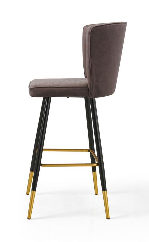 V541-LKS-014-BROWNPU-158574-02 Modern Bar Chair Leather Stool Counter Brown Mid-Century Wood x 2 - Image 3