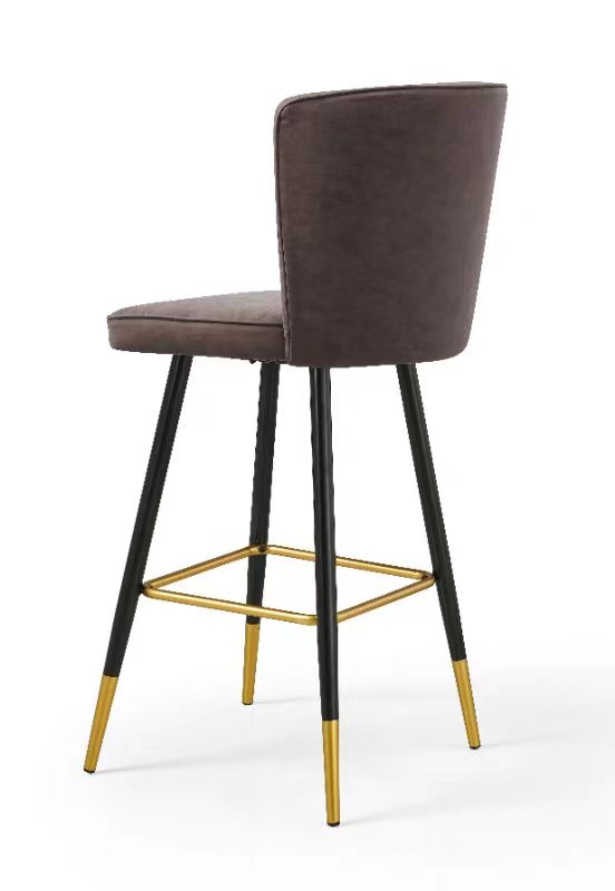 V541-LKS-014-BROWNPU-158574-03 Modern Bar Chair Leather Stool Counter Brown Mid-Century Wood x 2 - Image 4